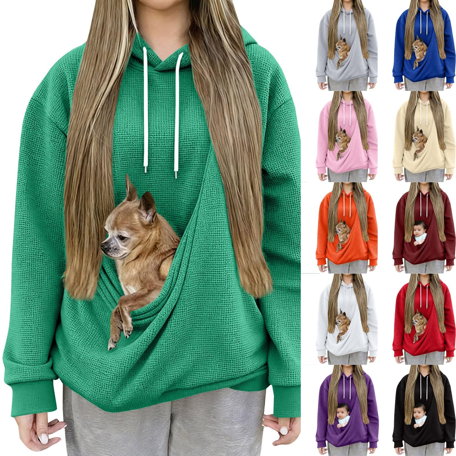 Hoodie Damen Pullover Mit Katzentasche, Hundetasche Produktbild-Vorschau 8