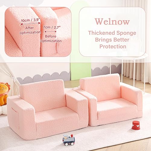 Miniatura 5 de Welnow Sofá 2 en 1 para niños, silla convertible para niños pequeños, sofá plegable Chirldren sofá plegable para niños con bolsillos laterales y