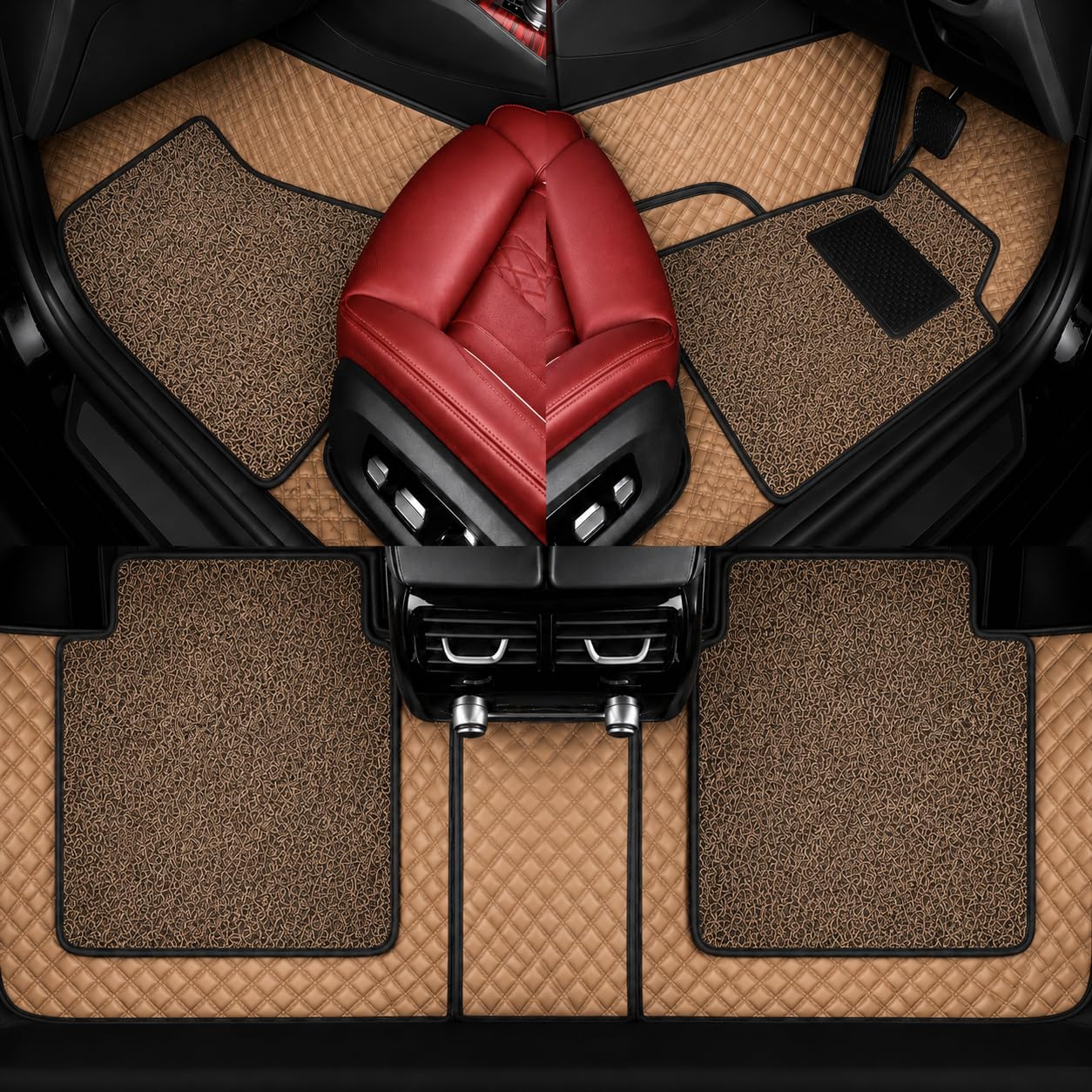 AutoClow Premium 7D Car Mat Full Set for Mahindra XUV 500 (7-SEAT) || Luxury Leather Dual-Stitch Full Set 7D Car Floor Mat || 100% Waterproof || Color : Beige-Beige (Design-1) discount deal