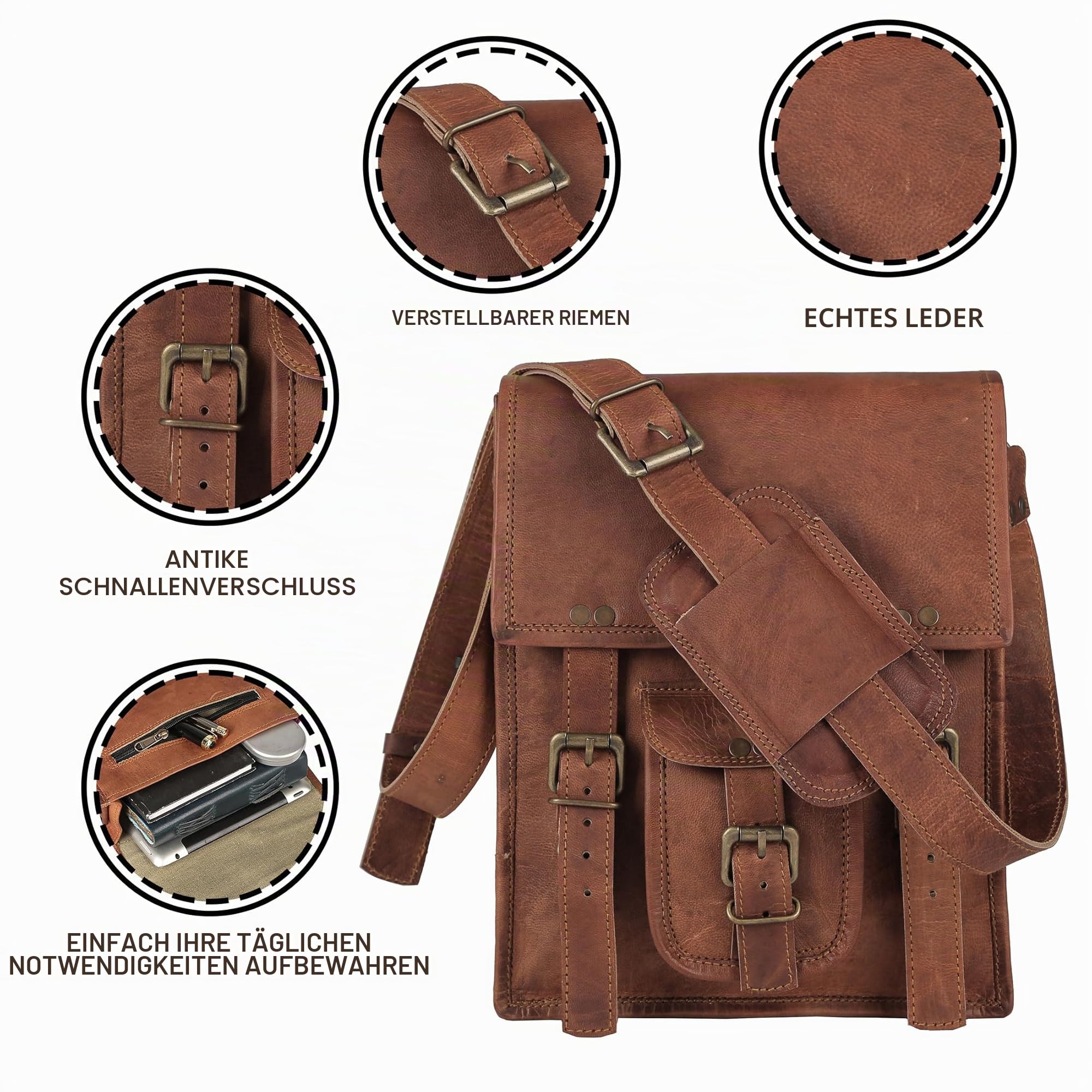 Komal's Passion Leather 11 Inch Ipad Messenger Satchel Bag aus robustem Leder