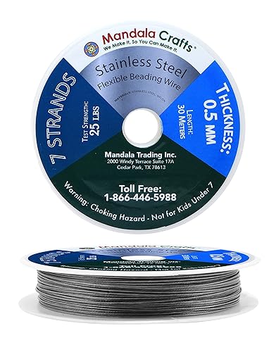 Mandala Crafts Alambre de cuentas de 7 hebras para hacer joyas, alambre de acero inoxidable para cuentas de cola de tigre, alambre trenzado de 98