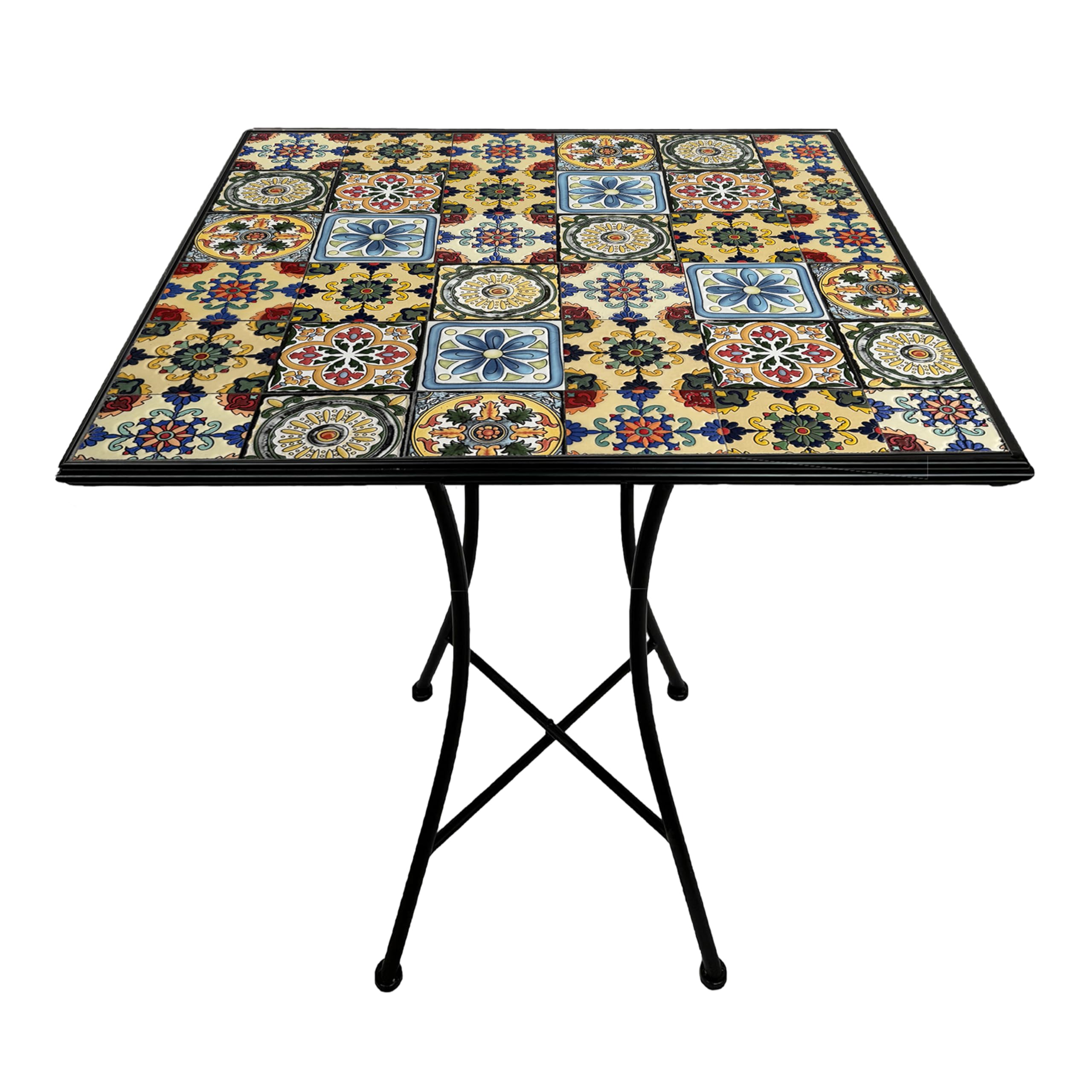 AXI Camilla Bistro Table, Blue/Yellow - Mosaic | Coffee table, square, ceramic tiles | For balcony, terrace or as a side table - Maximum load: 40 kg / 60 x 60 x 75 cm
