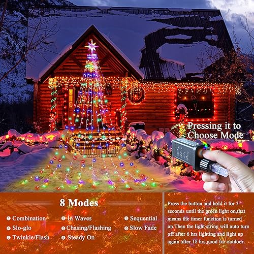 Miniatura 10 de QuList Guirnalda de luces de estrella para decoración de Navidad, 16.4 pies, 315 luces LED para árbol de Navidad 8 modos y resistente al agua, con