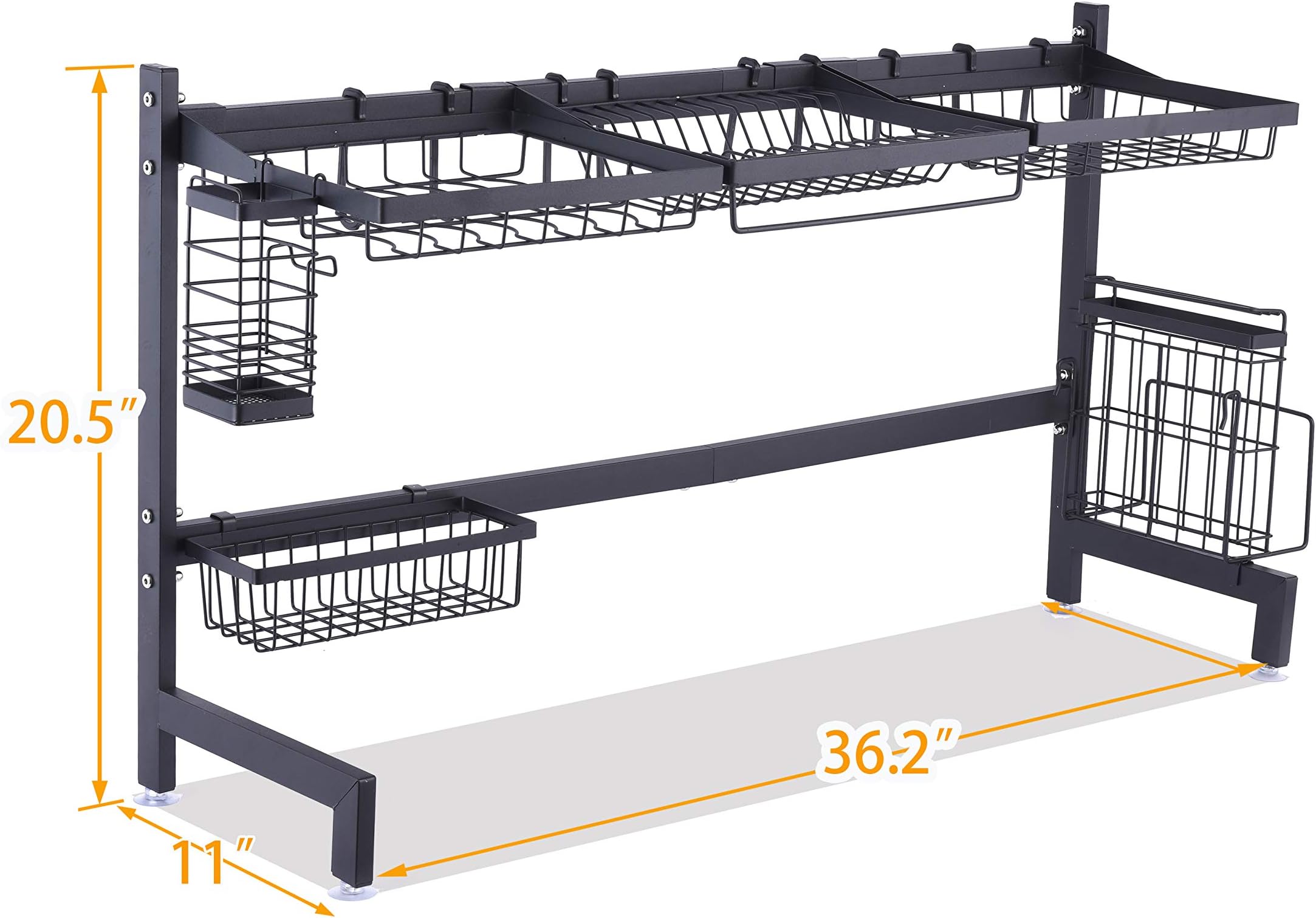 Over The Sink Dish Drying Rack Made from Heavy Duty Stainless Steel Square Tube with Powder Coating in Black, Cutlery Holders Drainer Shelf for Kitchen Supplies Storage Counter Organizer