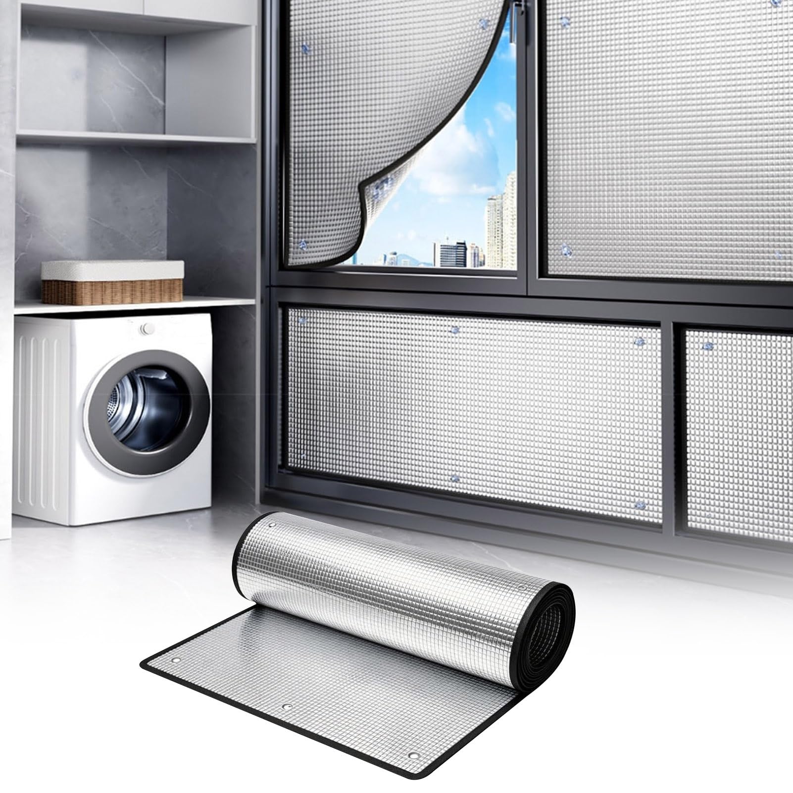 TRAGLO Heat Reflective Insulation Film, UV Protection Window Privacy Tint with Suction Cups, Aluminum Foil Blackout Window Cover for Car Bedroom Bathroom, 7mm(90x100cm(35.4" x 39.4"))