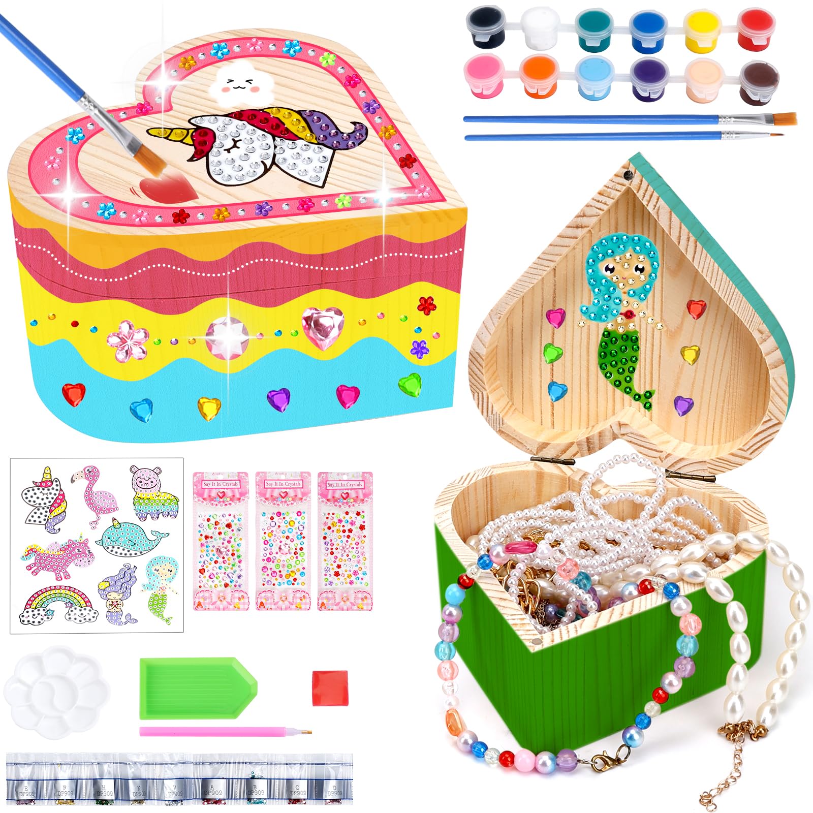 JABNOW 2PCS Boîte en Bois DIY en Forme de Coeur, Mini Boite Rangement Compartiment avec Autocollants, Coffre Tresor Bijoux pour 6 7 8 9 10 Ans Enfants Filles Cadeau d'Anniversaire JABNOW 2PCS Boîte en Bois DIY en Forme de Coeur, Mini Boite Rangement Compartiment avec Autocollants, Coffre Tresor Bijoux pour 6 7 8 9 10 Ans Enfants Filles Cadeau d'Anniversaire