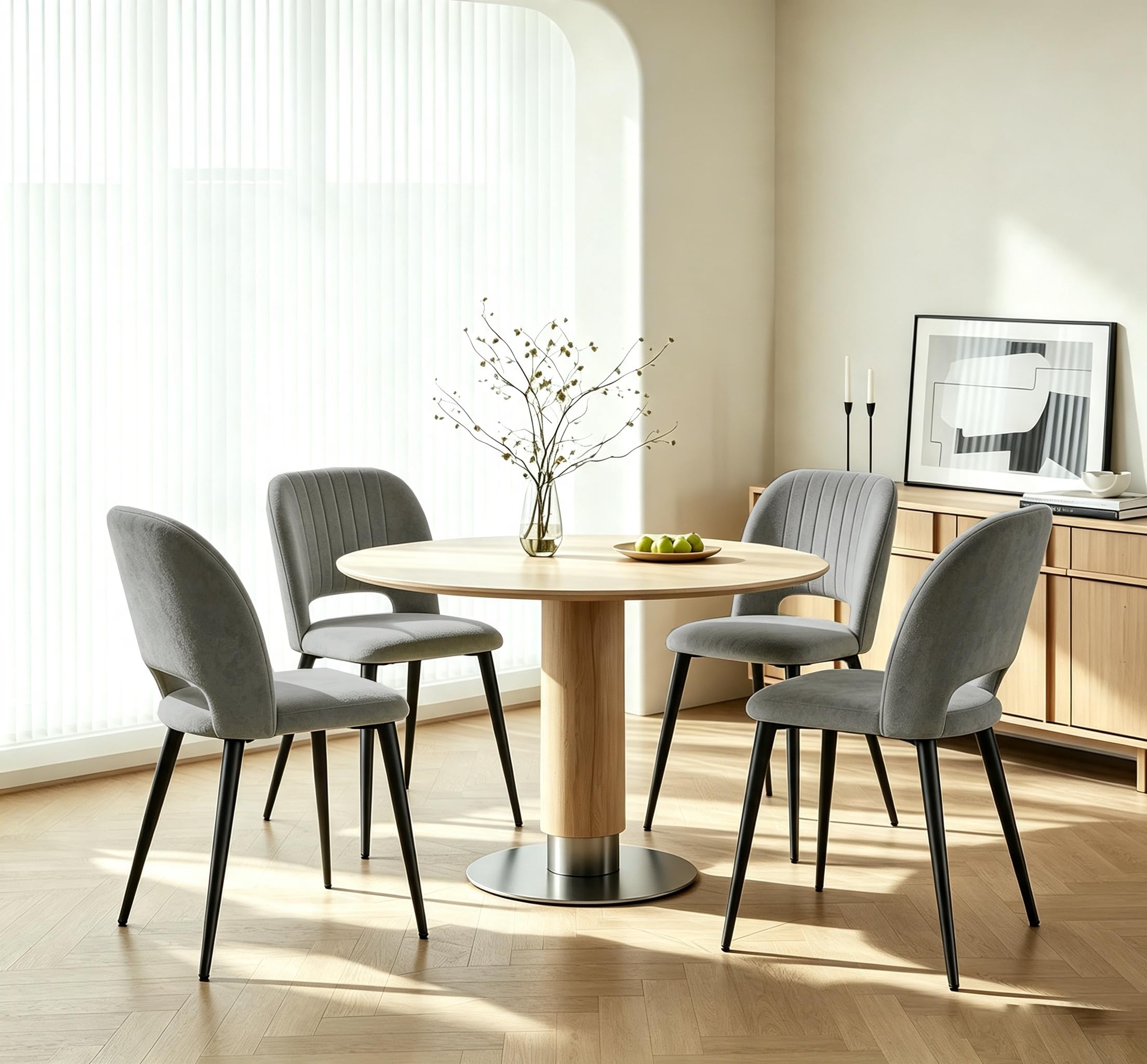 Juego de 4 Sillas de Comedor Tapizadas, Sillas de Cocina de Terciopelo | Sillas con Respaldo Patas de Metal, para Comedor, Salón, Restaurante, Recepción, Oficina, 48x45x85 cm, Gris