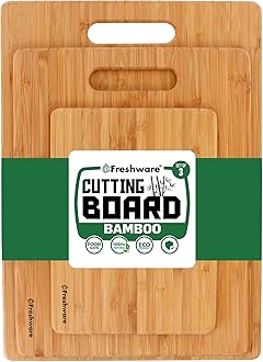 Bamboo Cutting Boards for Kitchen [Set of 3] Wood Cutting Board for Chopping Meat, Vegetables, Fruits, Cheese, Knife Friendly Serving Tray with Handles