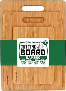Bamboo Cutting Boards for Kitchen [Set of 3] Wood Cutting Board for Chopping Meat, Vegetables, Fruits, Cheese, Knife Friendly Serving Tray with Handles