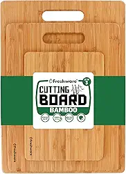 Tábuas de corte de bambu para cozinha [conjunto de 3] tábua de corte de madeira para cortar carne, legumes, frutas, queijo, bandeja de servir adequada para facas com alças