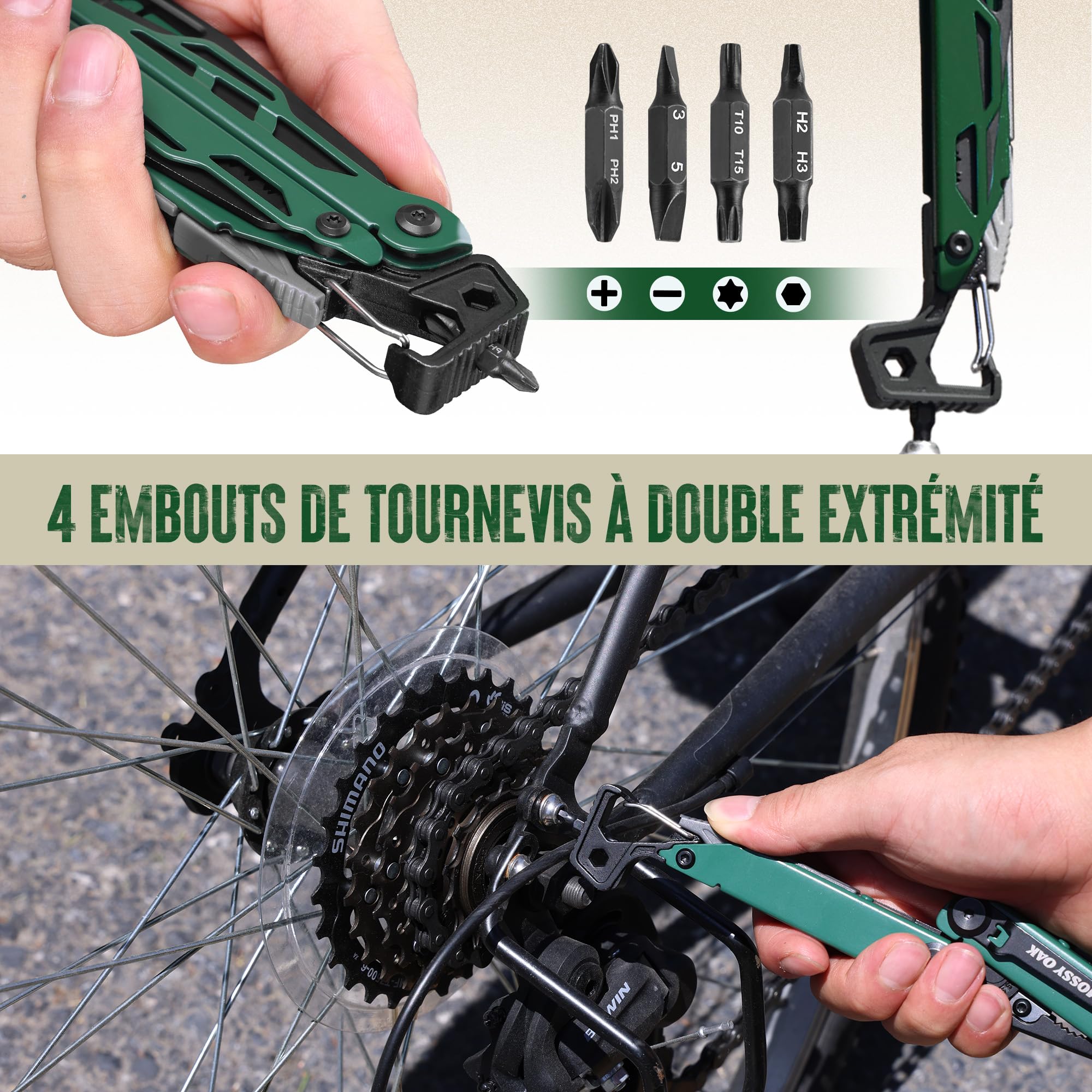 MOSSY OAK Pince Multifonction en Acier Inoxydable 27 en 1 | Outil Multifonction Compact et Robuste, Multitool de Poche pour Camping, Survie, Bricolage et Activités en Plein Air
