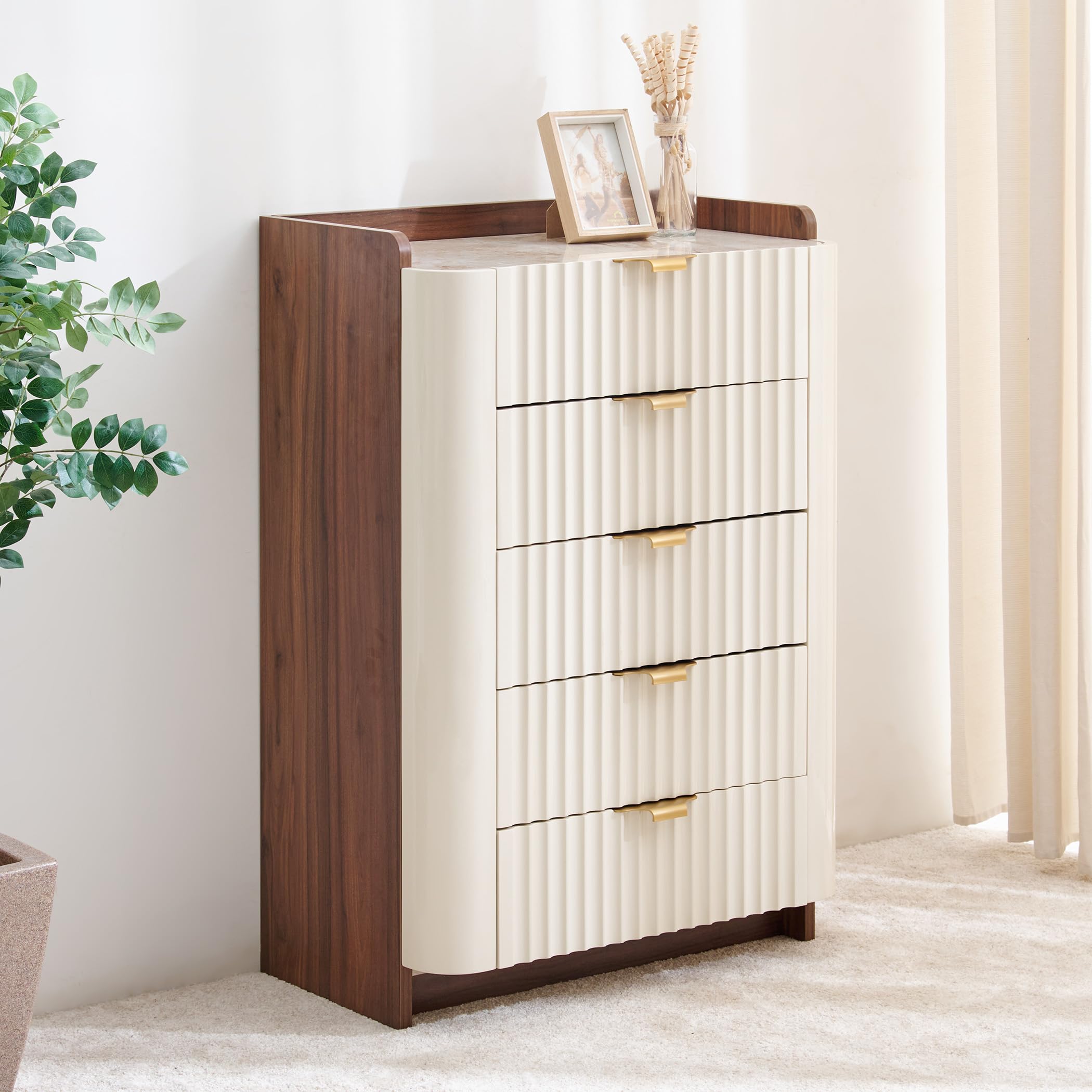 Home Centre Elysium Chest of 5 Drawers - Walnut : Amazon.in: Home & Kitchen