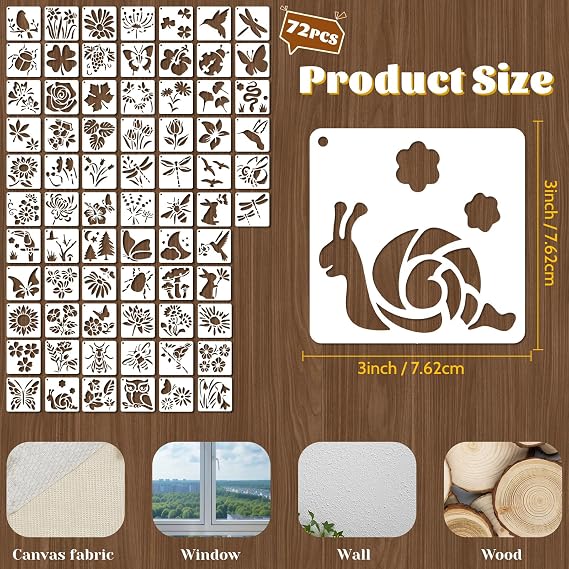 72 Pcs Botanical Stencils Set, Reusable Butterfly & Flower Painting Templates - Leaf, Dragonfly, Wildflower Nature Crafts Kit for Wall Murals, Fabric Art, Wood Signs, Kids Classroom Projects​