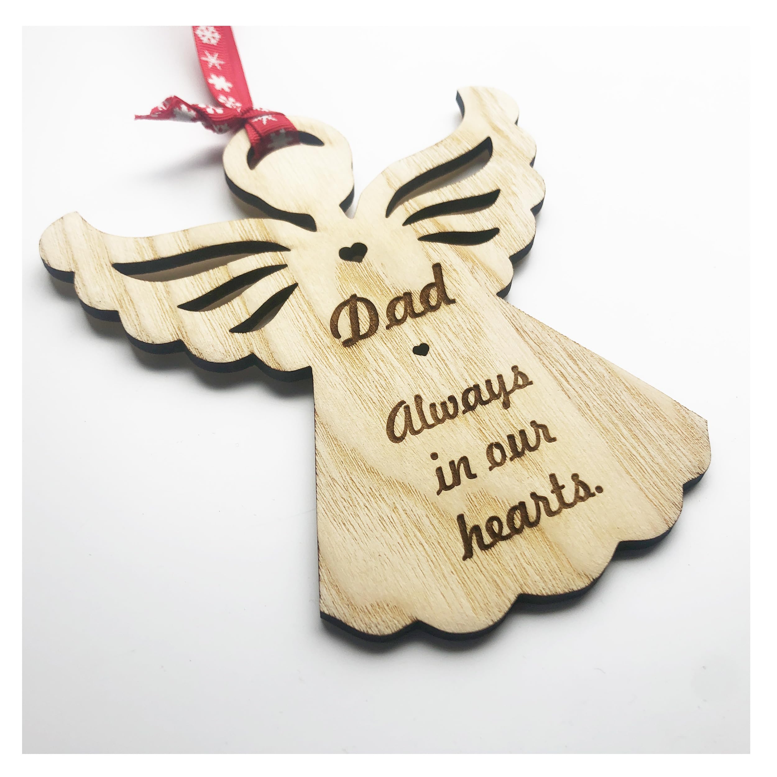 Lovethis** Red And White Personalised Christmas Angel Tree Bauble Decoration Xmas Memorial Mum Dad Mam Mom Father Mother Nan Grandad Any Name Missing You At Xmas (Always In Our Hearts)