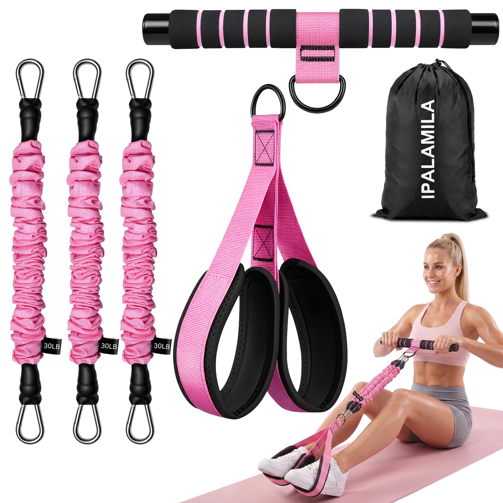 Upgraded Resistance Bands With Handle, 3-Level Adjustable Resistance (20–90 lbs), Pedal Resistance Bands With Handle, Home-Use Ab and Pilates Fitness Equipment, Works Out Abs, Core,Arms,Waist and Legs