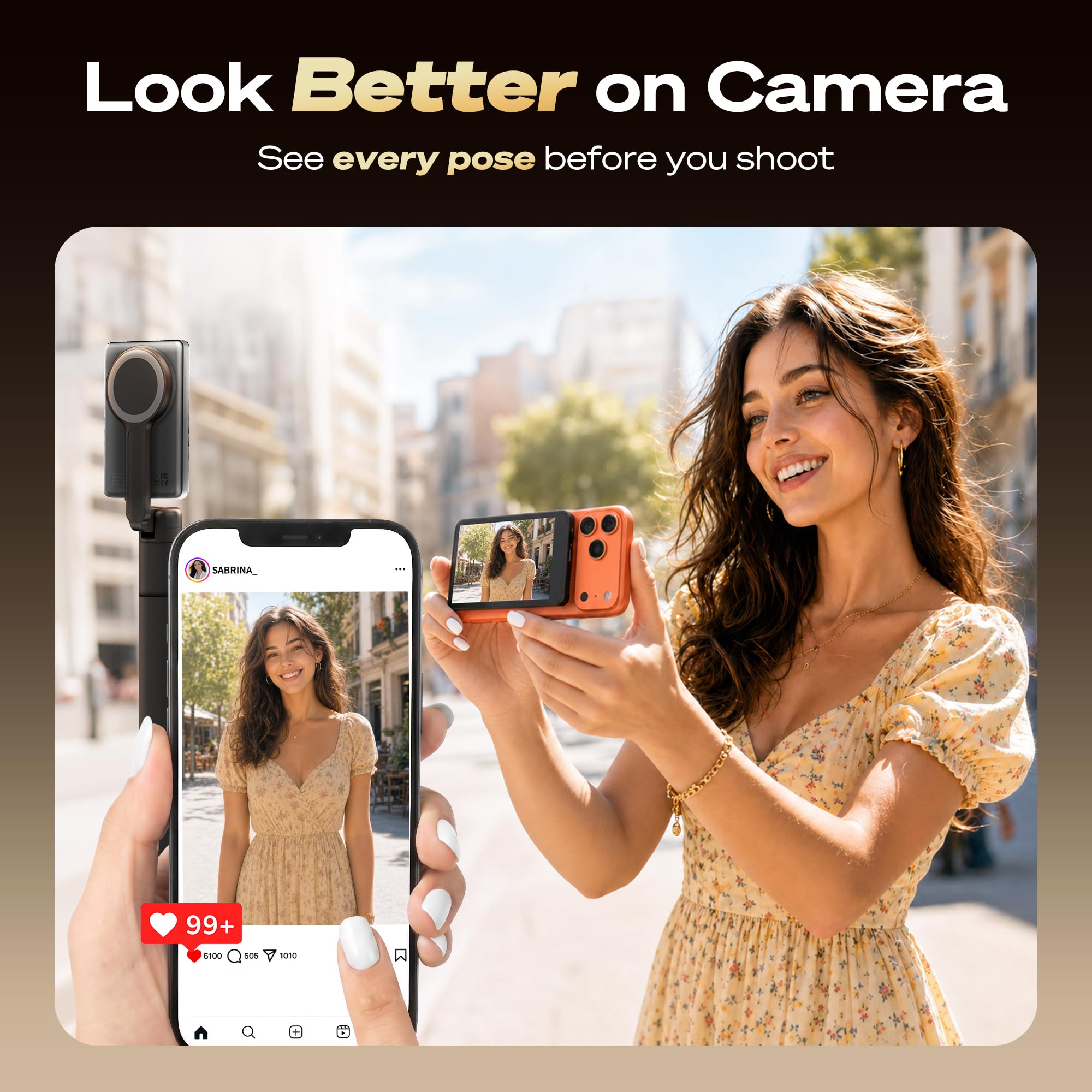 SYNCO XView Vlog Selfie Monitor Pantalla para iPhone 7-17, altavoz integrado, cámara trasera inalámbrica magnética 1080P/4K con 164 pies 3H para YouTube TikTok (negro)