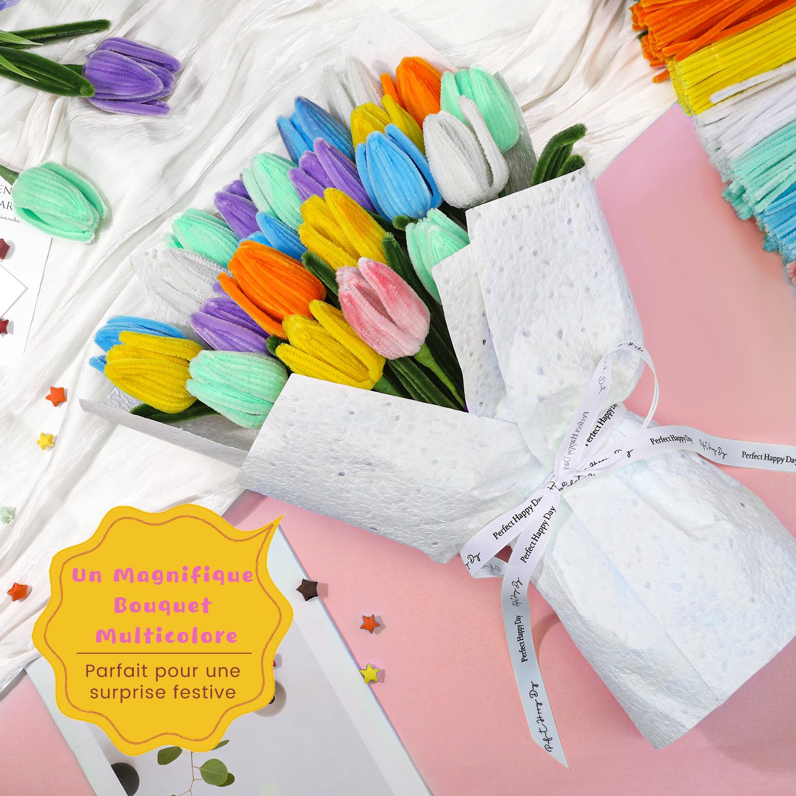 550 Pièces Fil Chenille, 8 Couleurs Cure Pipe Kit de Fabrication de Fleurs Chenille Loisir Creatif Kit de Fleurs en Forme de Pipe de Pour Décoration de Festival, Fournitures Artisanales