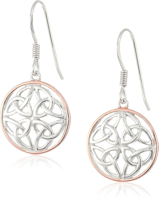 18k Yellow Gold Plated Sterling Silver Two Tone Celtic Knot Round Drop Earrings