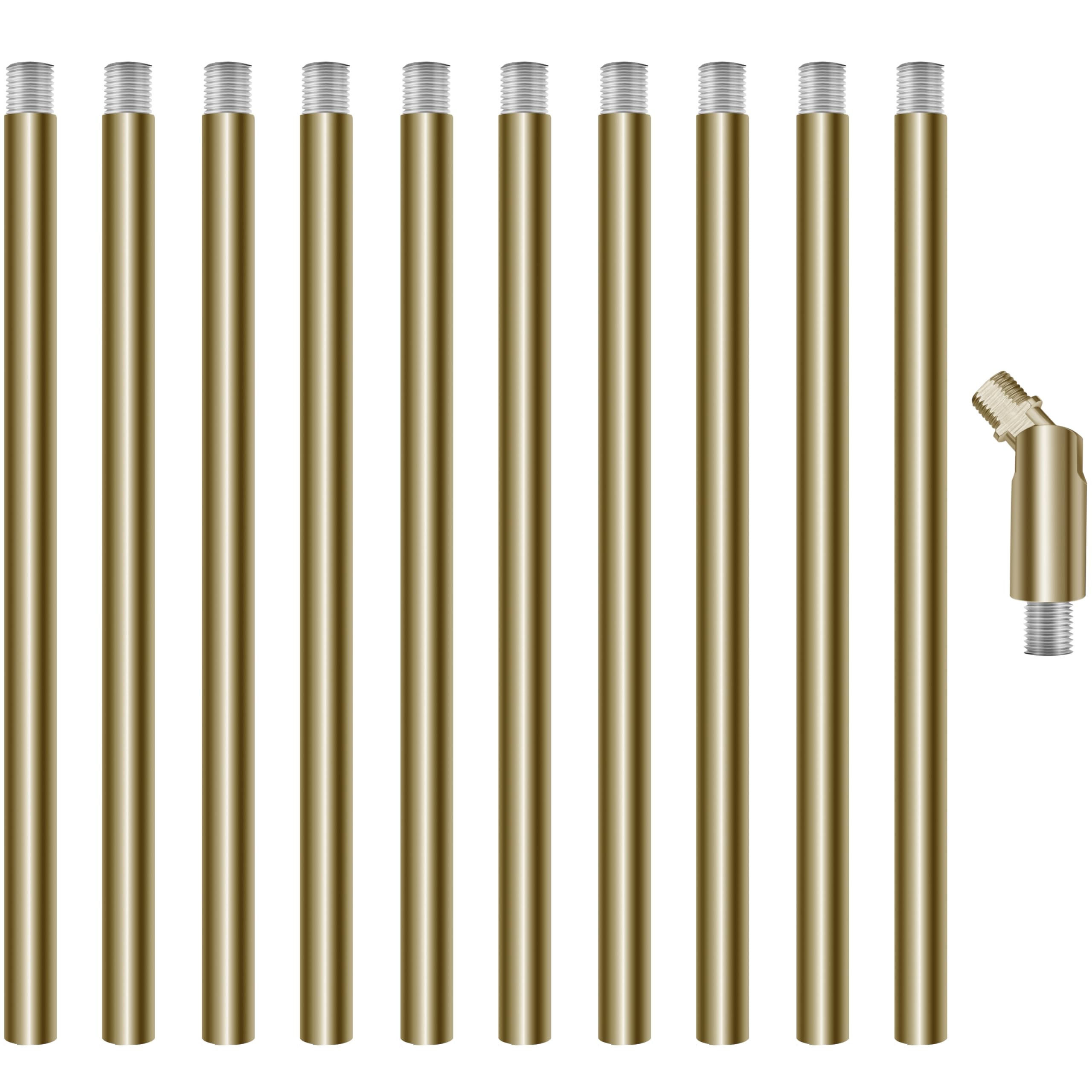 Photo 1 of 10 Pieces 12-inch Extension Poles M10 Threaded Lighting Fixture Downrods Stems & 180 Degrees Sloped Ceiling Adapter Kits for Pendant Light, Island Lighting, Chandeliers (Brass)
