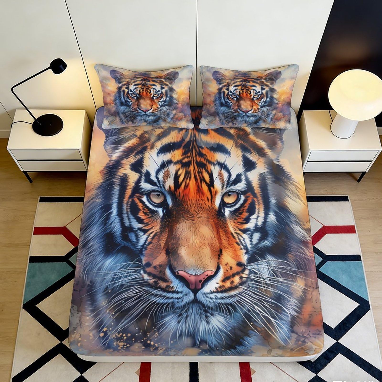 Pnayamiorkfel Style-7 3D Printed Tiger Face Fitted Sheet Microfiber Soft Breathable Wild Animal Bed Cover For Bedroom Guest Room Decor 90X200x25cm