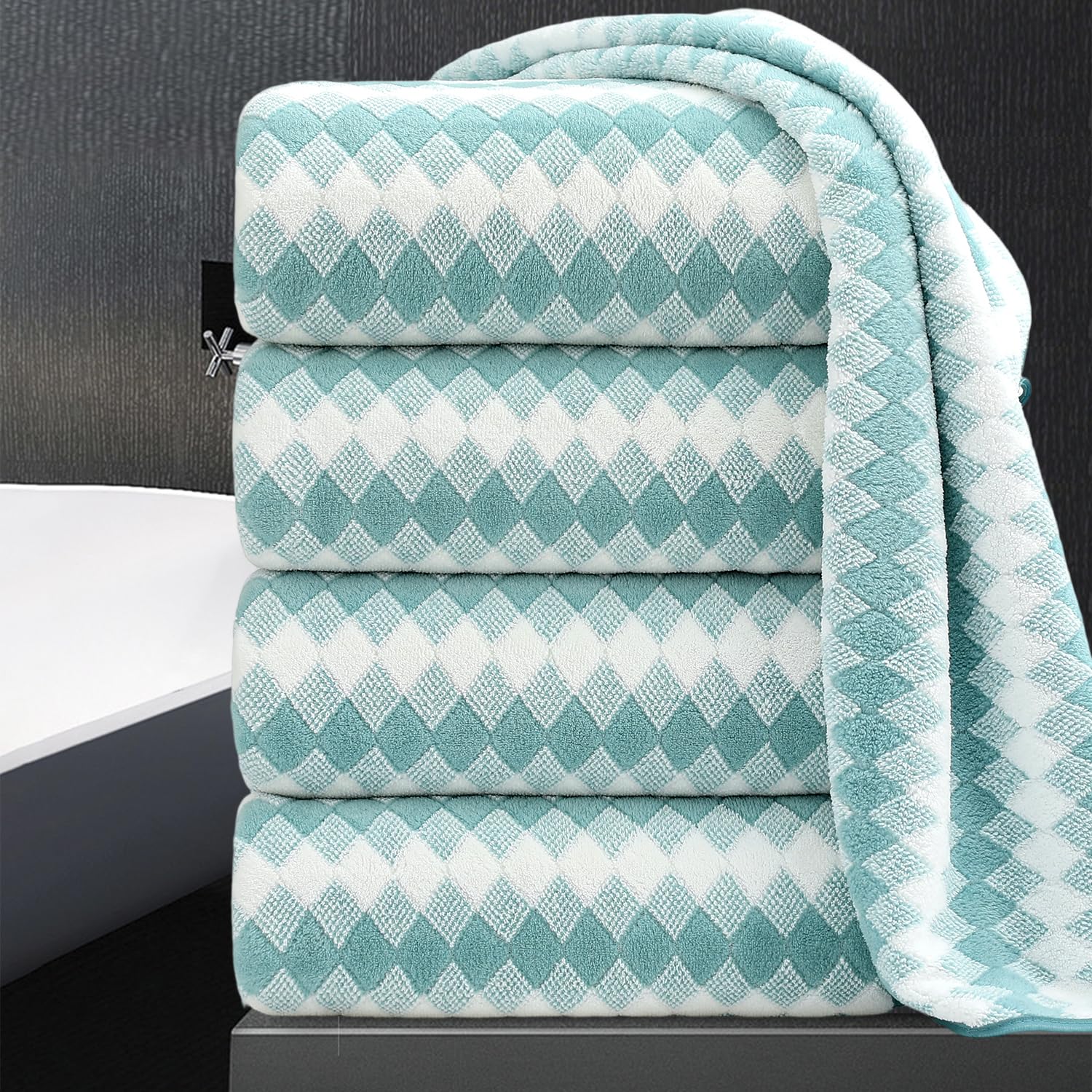 4 Piece Bath Towel Set Oversized Bath Sheet 35"x70" Bathroom Towel Extra Large Towel Set Soft Highly Absorbent & Quick Dry Premium Bath Sheet for Bathroom 600GSM Shower Towel Spa Gym Hotel,Aqua — image 1