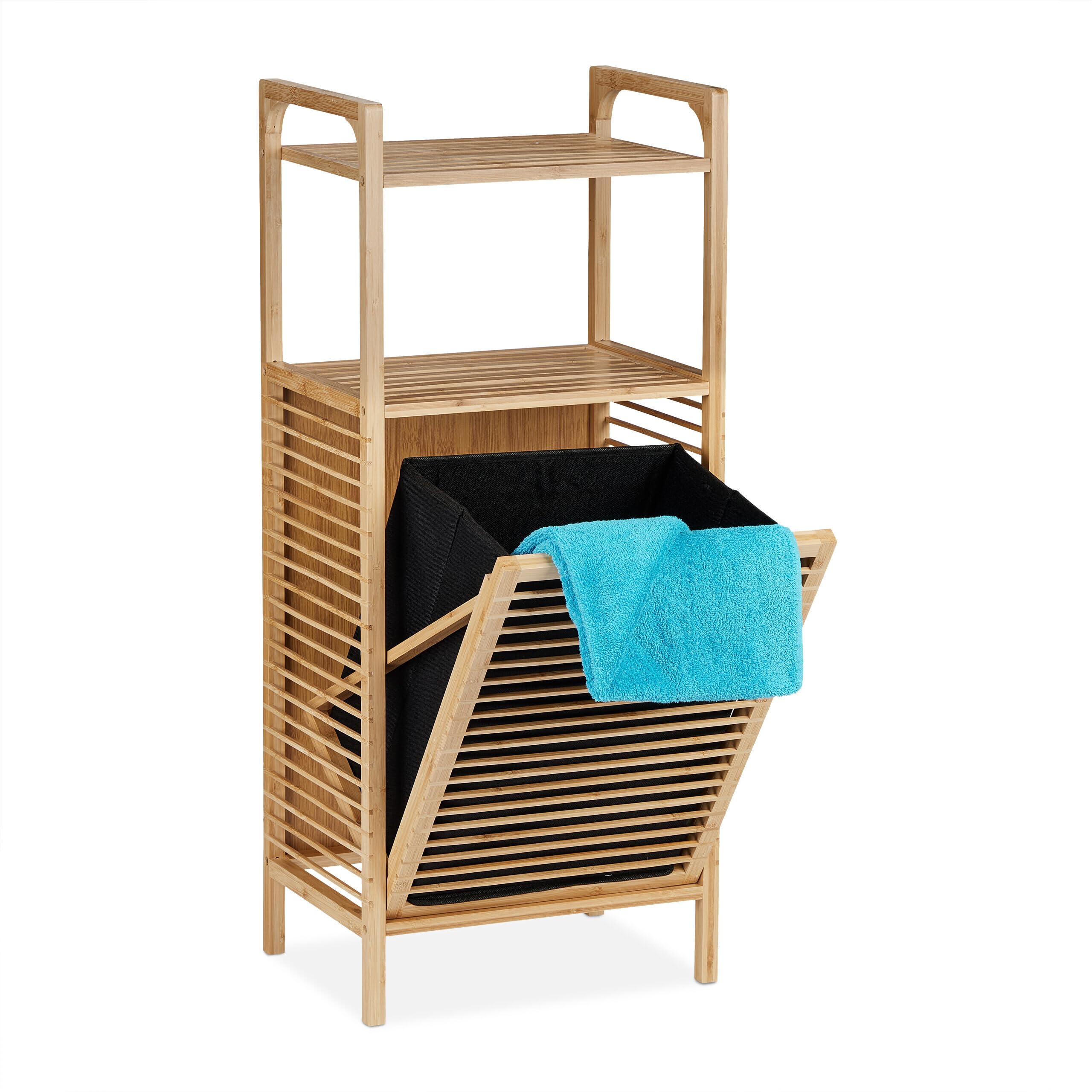 Relaxdays Scaffale Portabiancheria, Cesto Biancheria Estraibile, HLP: 95x40x30 cm, Mobile da Bagno, in bambù, Naturale