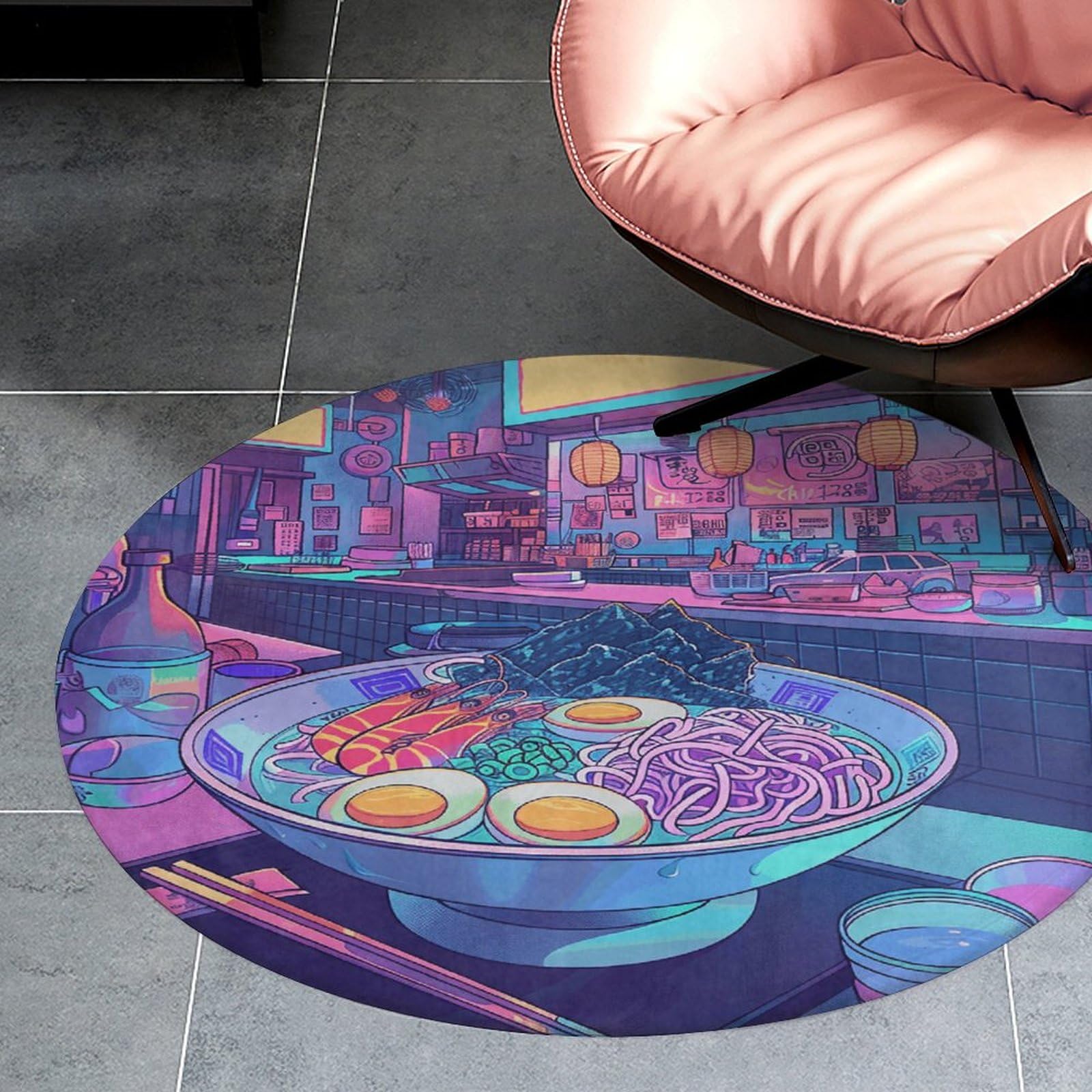 Tapis rond pour chambre et salon rétro de 90 cm de diamètre