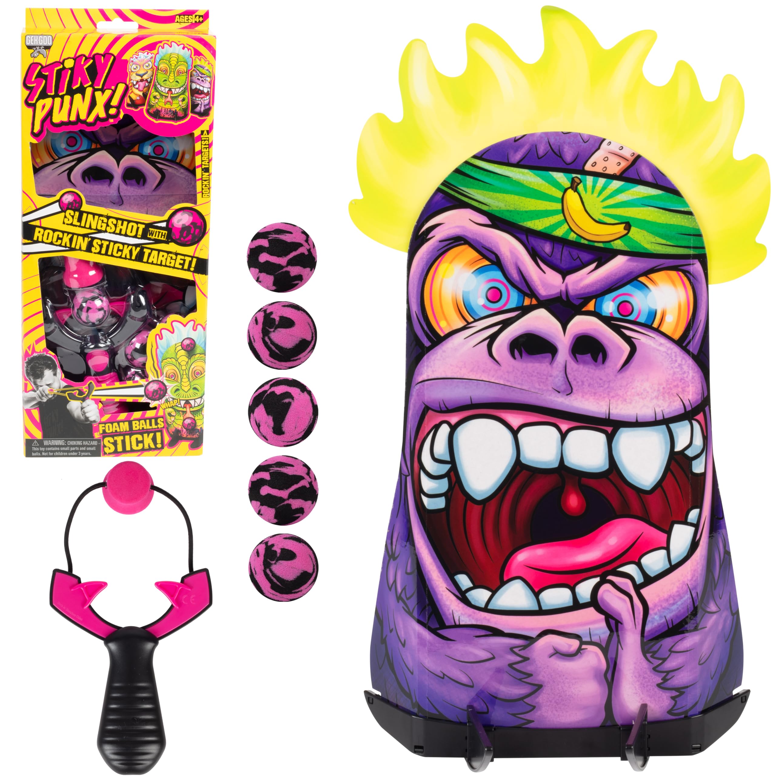 Hog Wild Stiky Punx Slingshot w/Target - Kong - Portable Swiveling Target Challenge, Exciting Sling Shot Fun for All Ages, Test Your Skills Knocking Over Punx Targets Anytime & Anywhere