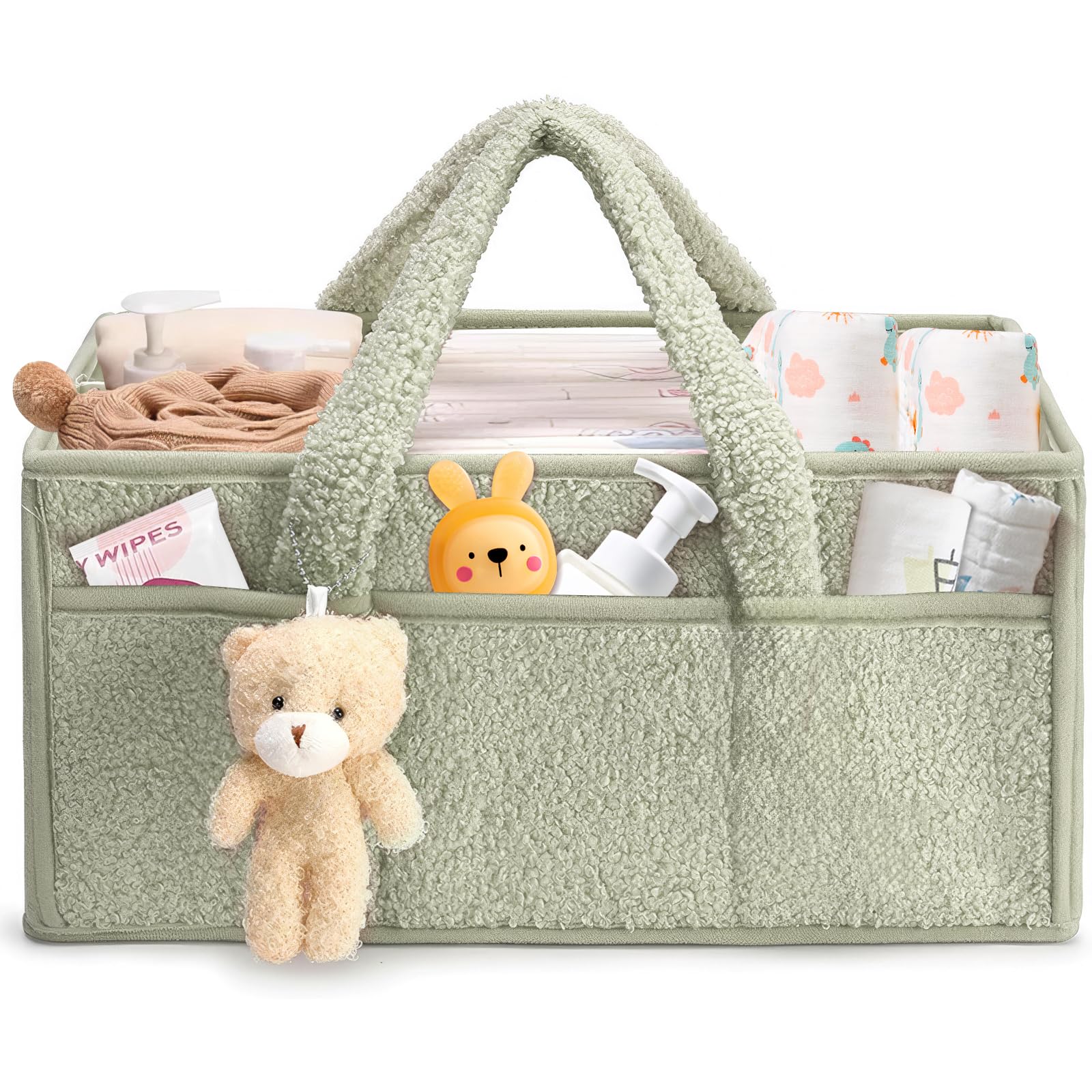 CHANXIUZAI Baby Wickeltasche Organizer，Baby-Windel-Caddy Organizer für Wickeltisch，Multifunktional Tragbar Wickel Organizer für Feuchttücher und Babysachen (Grün)