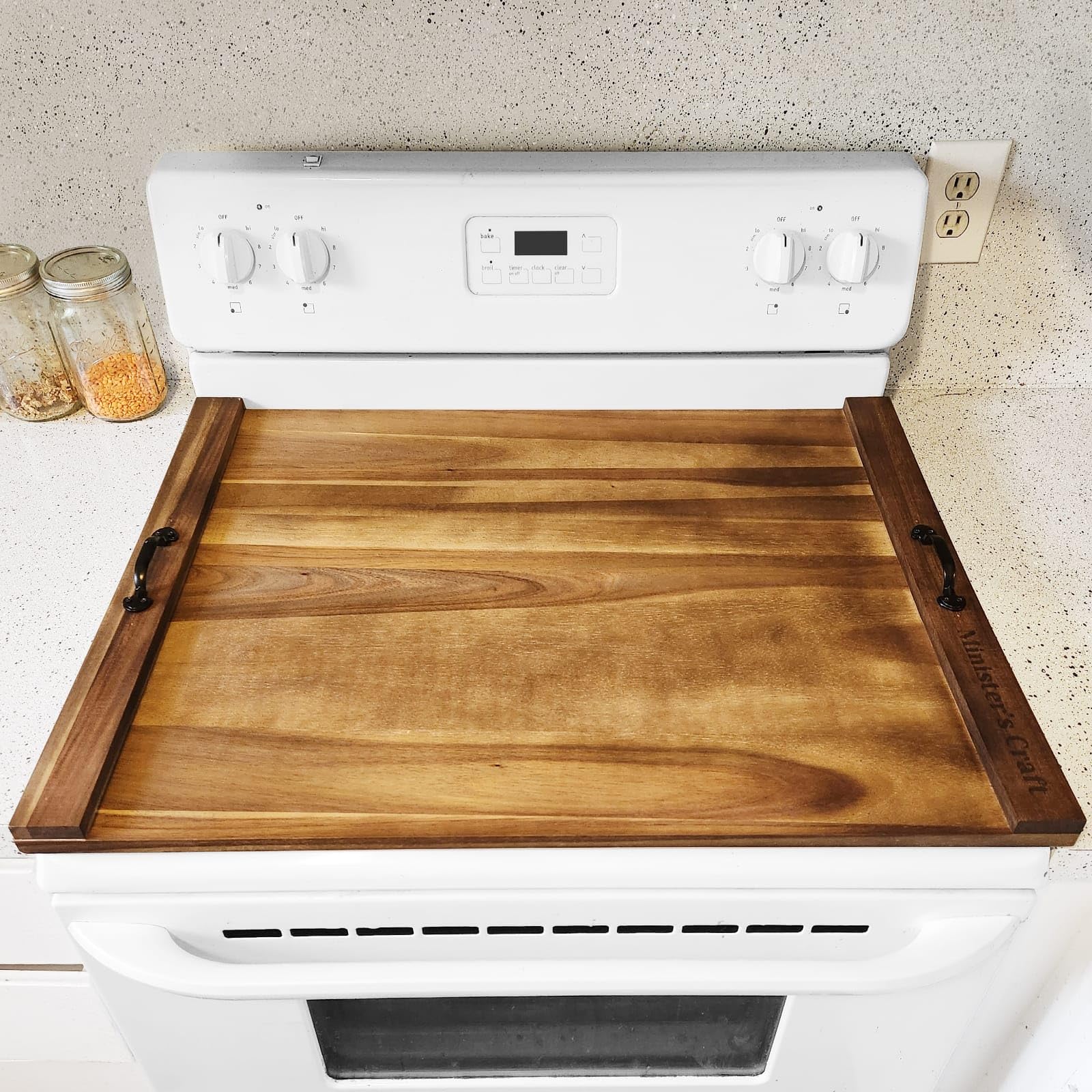 Minister's Craft - 29.5" x 22" Extra Large, Waterproof Premium Acacia Wood, Stove Cover with Handles, Stove and Sink Top Cutting Board, Noodle Board for Electric and Gas Stoves, Sturdy and Thick