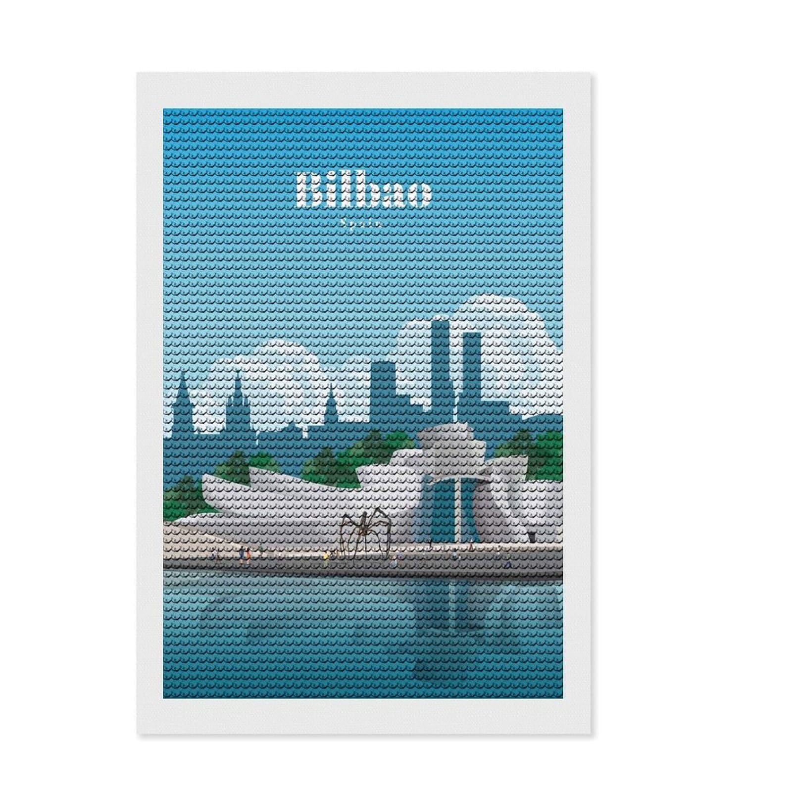 Junmoney Visit Bilbao Diamond Art Kit 8"x12", Stress Relief Craft, Satisfying Creative Project, Cosy Home Accent, for Beginners