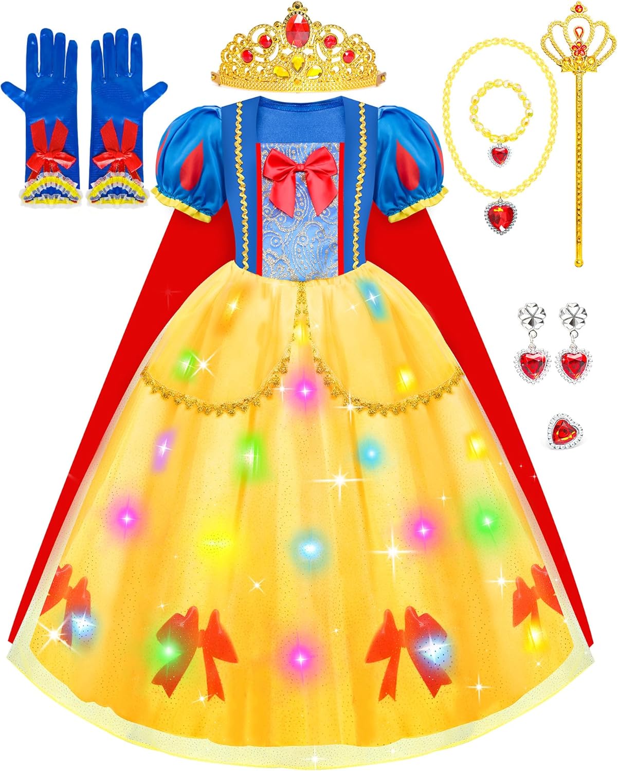 Meland Princess Dress Up for Girls, Halloween Costumes & Birthday Gift for Toddlers Age 3-8 7-8 Years Light Up Princess Dress