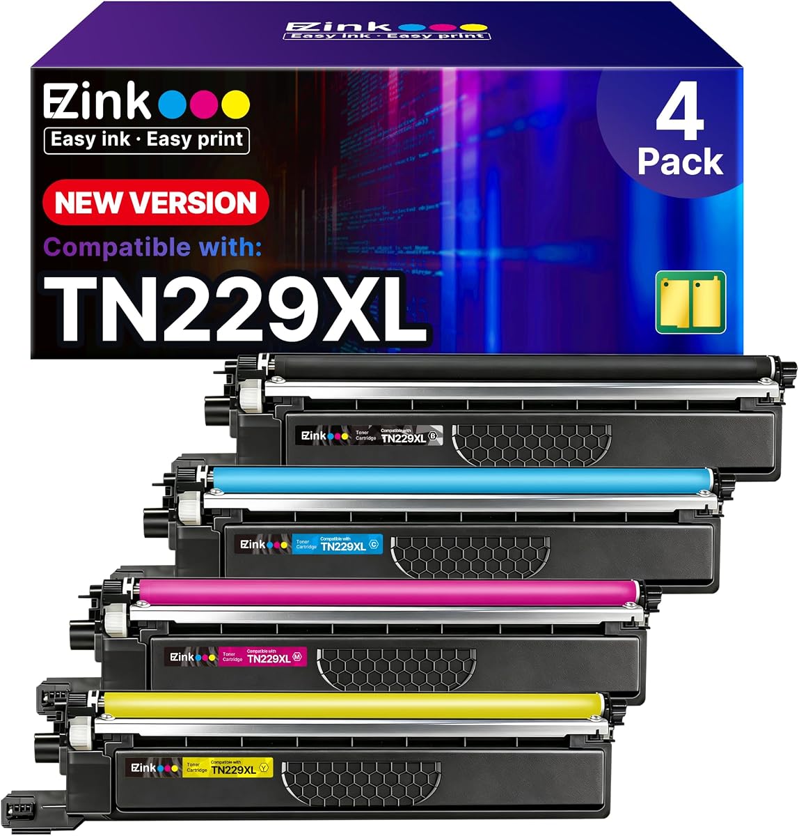 E-Z Ink TN229XL MFC-L3780CDW Toner for Brother TN229XL Toner Cartridges | TN-229XL TN229 XL to use with MFC-L3780CDW HL-L3280CDW HL-L3220CDW MFC-L3720CDW MFC-L3765CDW HL-L3295CDW Printer (4 Pack)