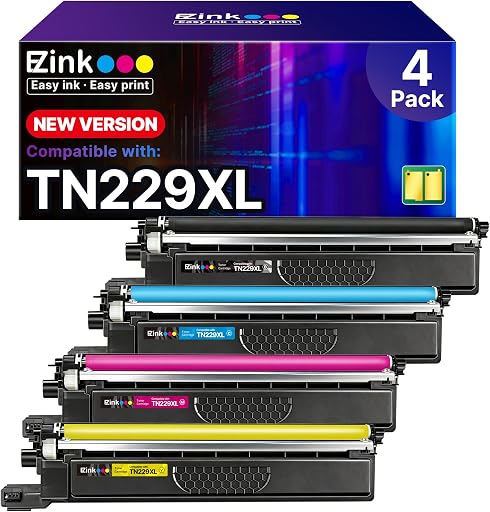 E-Z Ink Compatible TN229XL Toner Cartridges Replacement for Brother TN229XL toner cartridges TN-229XL TN229 XL to use with MFC-L3720CDW MFC-L3780CDW HL-L3220CDW HL-L3280CDW HL-L3300CDW Printer(4 Pack)