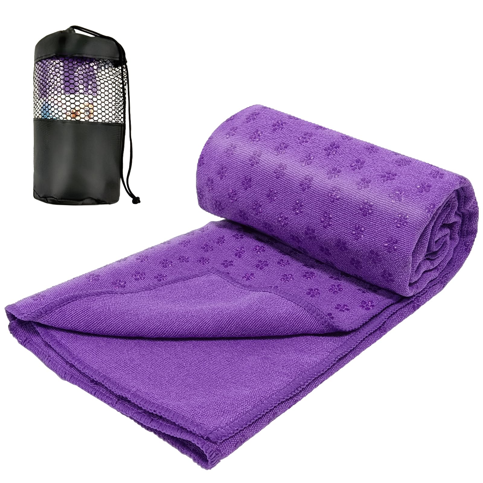 Yoga Mat Towel Yoga Towel Non Slip Hot with Mesh Carrying Bag 183 * 63cm Large Gym Towels Quick Dry Portable Breathable Yoga Mat Towel for Bikram Pilates Gym Workout(purple)