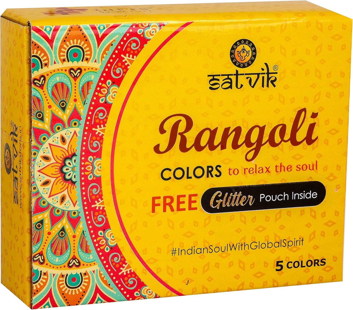 SATVIK 5 Shades of Rangoli Colors More Quantity Easy to Store Glitter Rangoli Colours Pouch (No GULAL) Festival/Festive Multi Colors Powder Art Crafts Painting, Diwali Housewarming Return Gifts Items