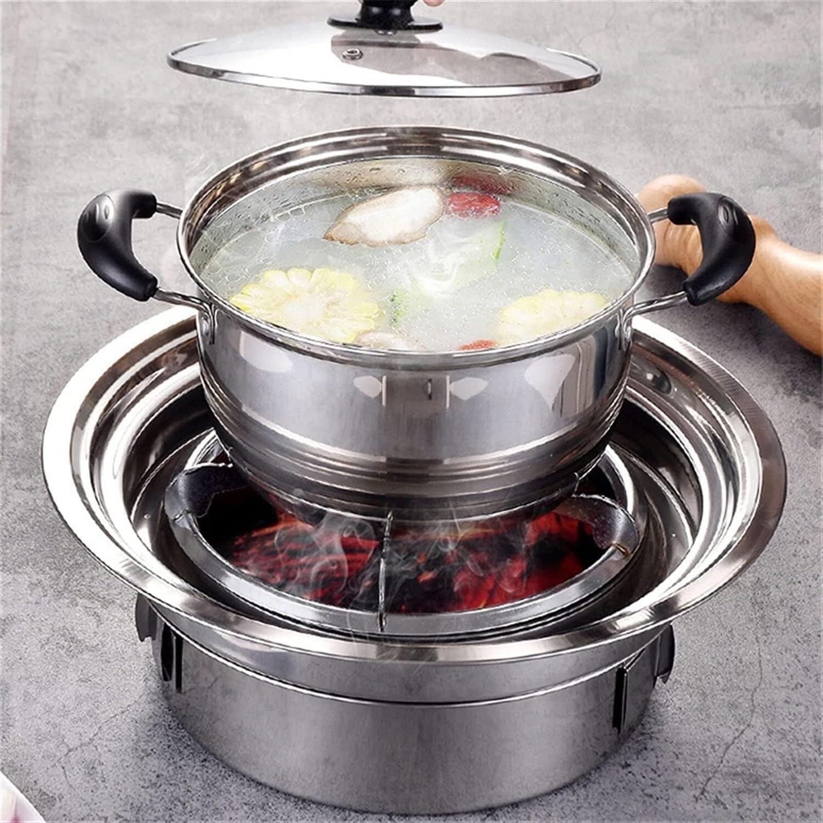 Grill na Węgiel Zewnętrzne Grille Węglowe Grill Węglowy Ze Stali Nierdzewnej Okrągły Przenośny Grill Na Kemping Grill do Ogrodu(35cm)