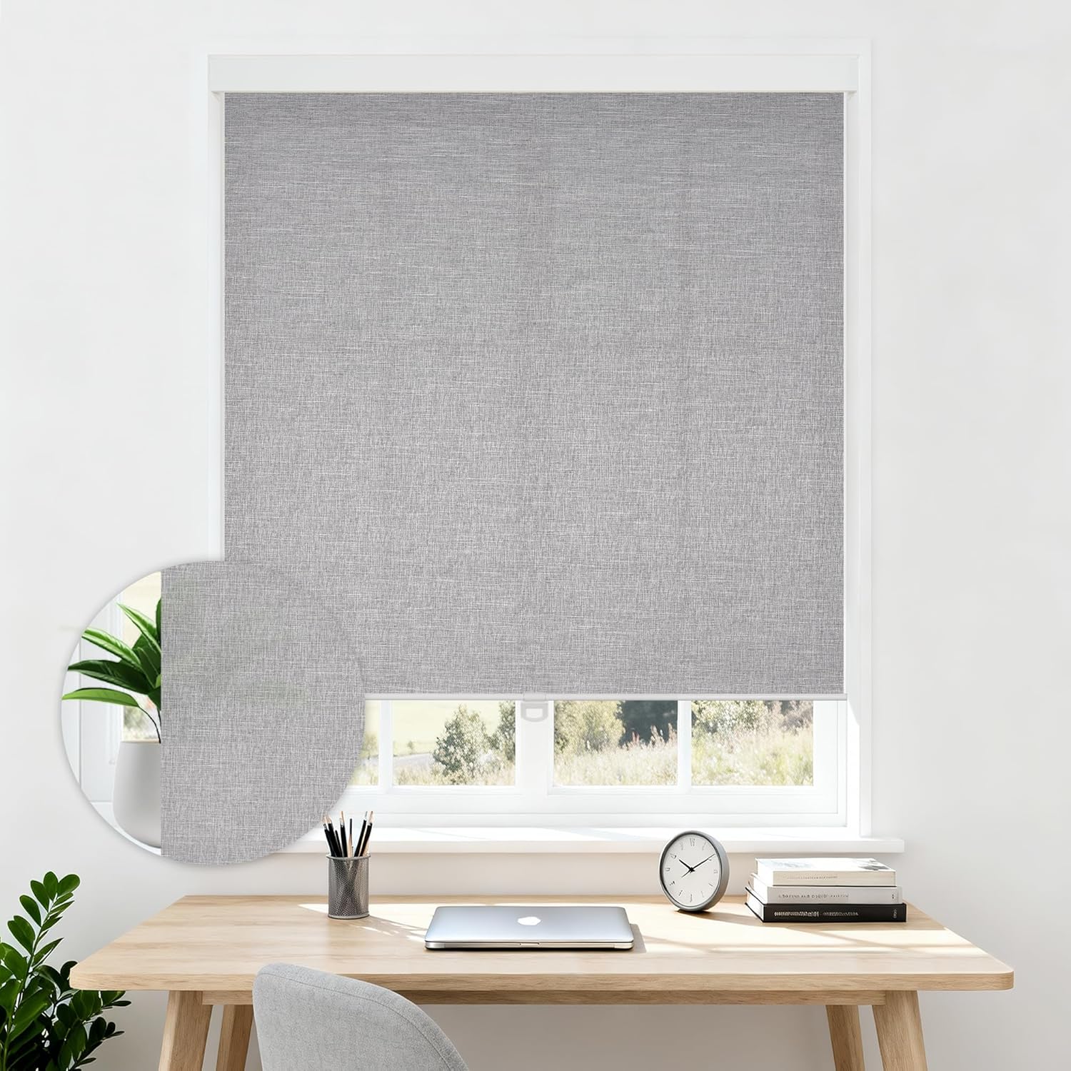 HESTIA Cordless Light Filtering Roller Shade Jacquard Textured Easy Installation UV Protection Window Blinds for Living Room, Dining Room and Home Office,Medium Grey,33" W X 54" H