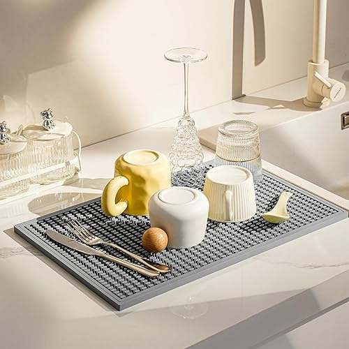 Miniatura 5 de Paquete de 2 tapetes de bar, tapetes de secado de herramientas de bar para el hogar, juego de bar de 18 x 12 pulgadas (gris) para bares, campamento