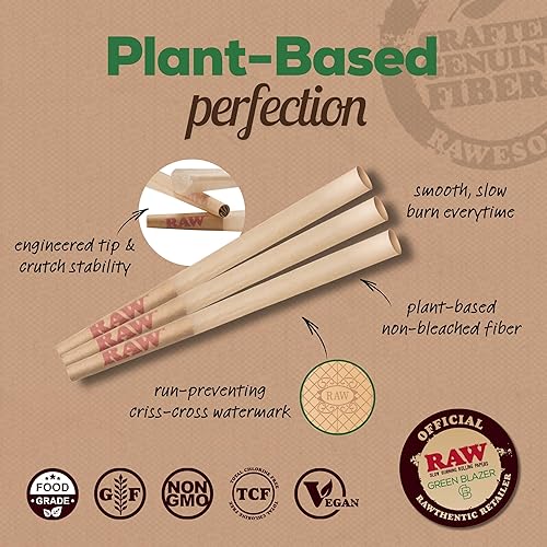 Miniatura 6 de RAW Cones Lean Size Paquete de 100 papeles de liar y puntas preenrollados delgados, sabor clásico, papel crudo de combustión lenta, 4.291 in