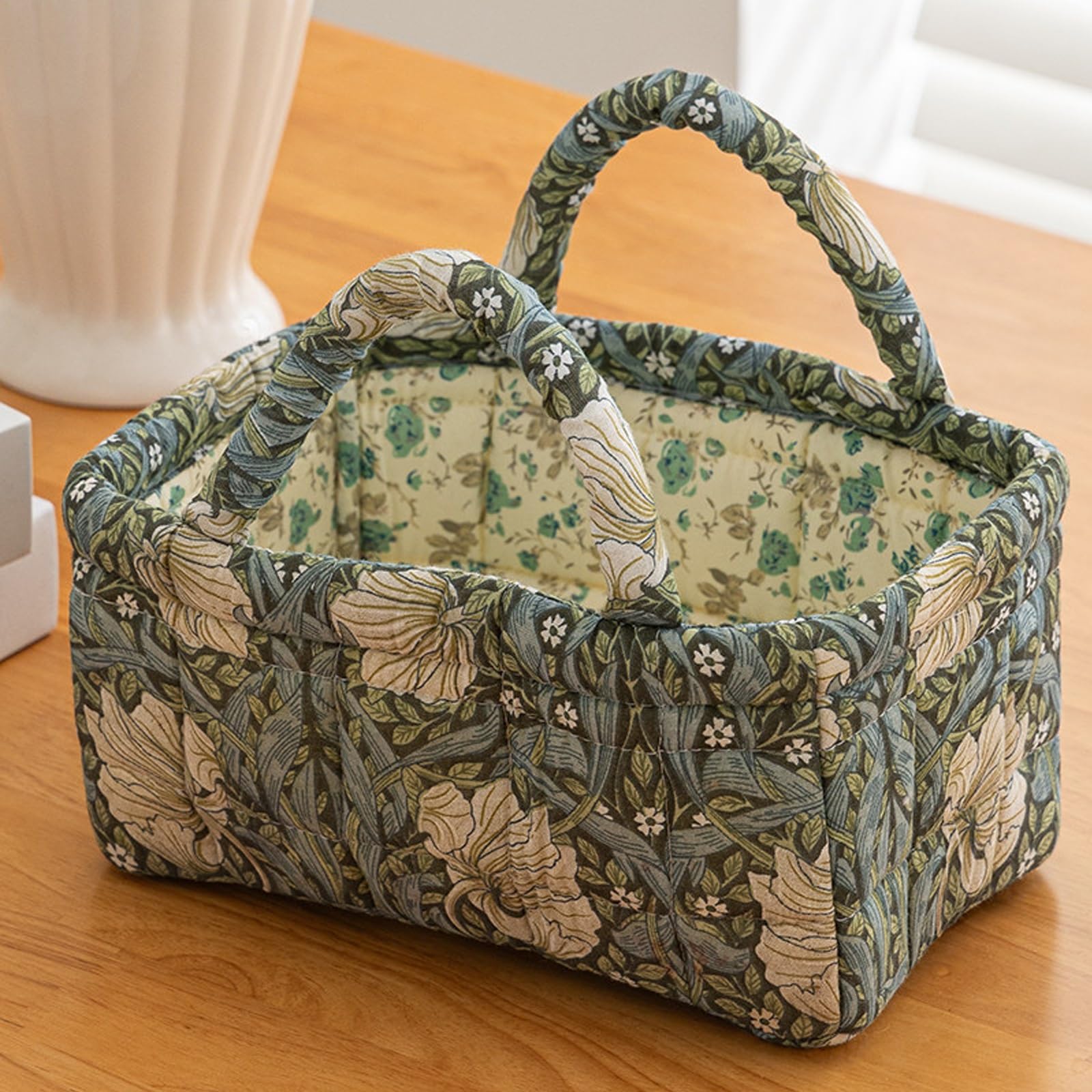 Floral Fabric Storage Basket – Portable Collapsible Laundry Bin with Handles, for Closet, Bedroom – Stores Socks, Keys, Toys(Floral P2-18)