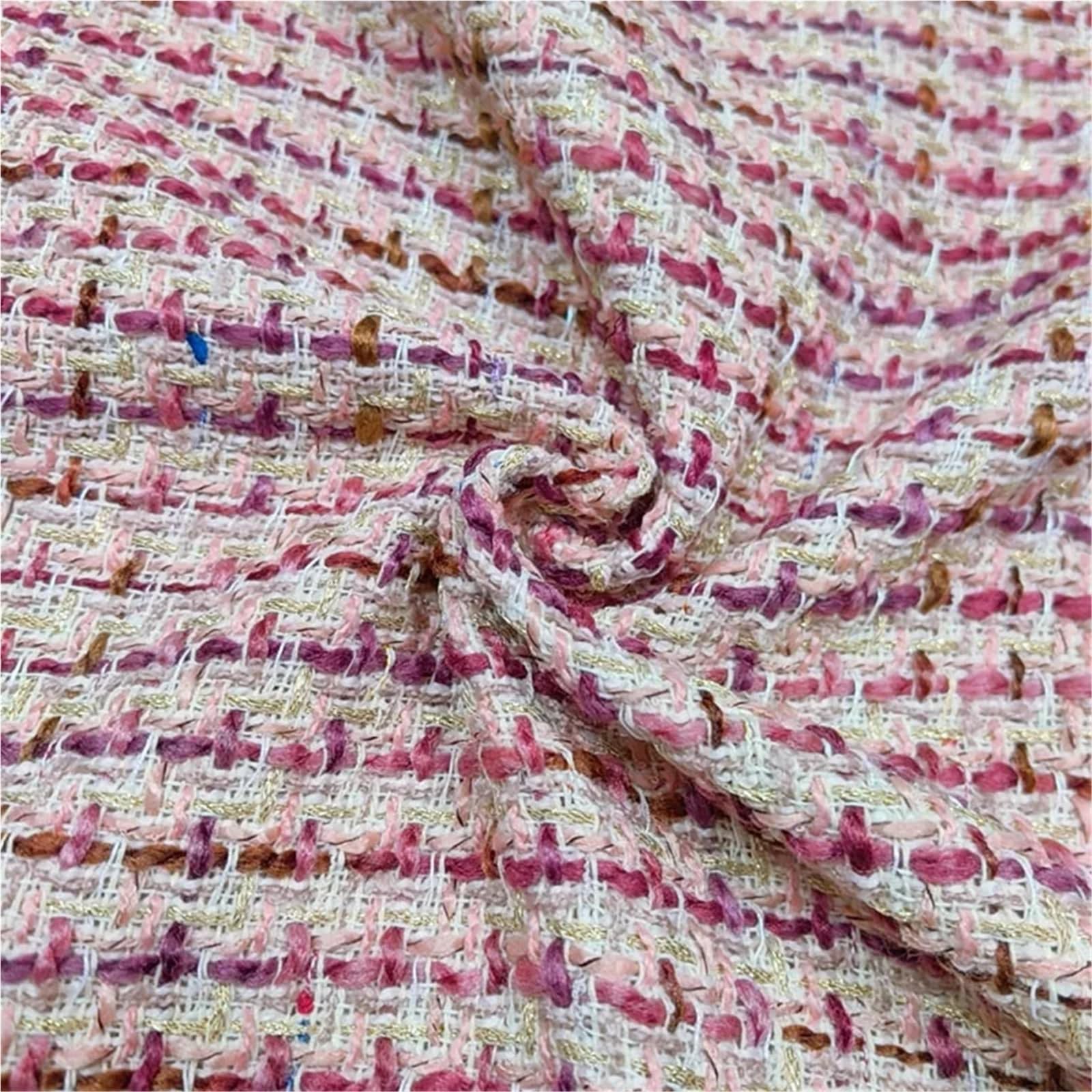 Tkanina tweedowa do szycia, Zielona różowa krata, barwiona przędza tweedowa, damska jesienna kurtka, sukienka, płaszcz, szycie DIY(Color1)