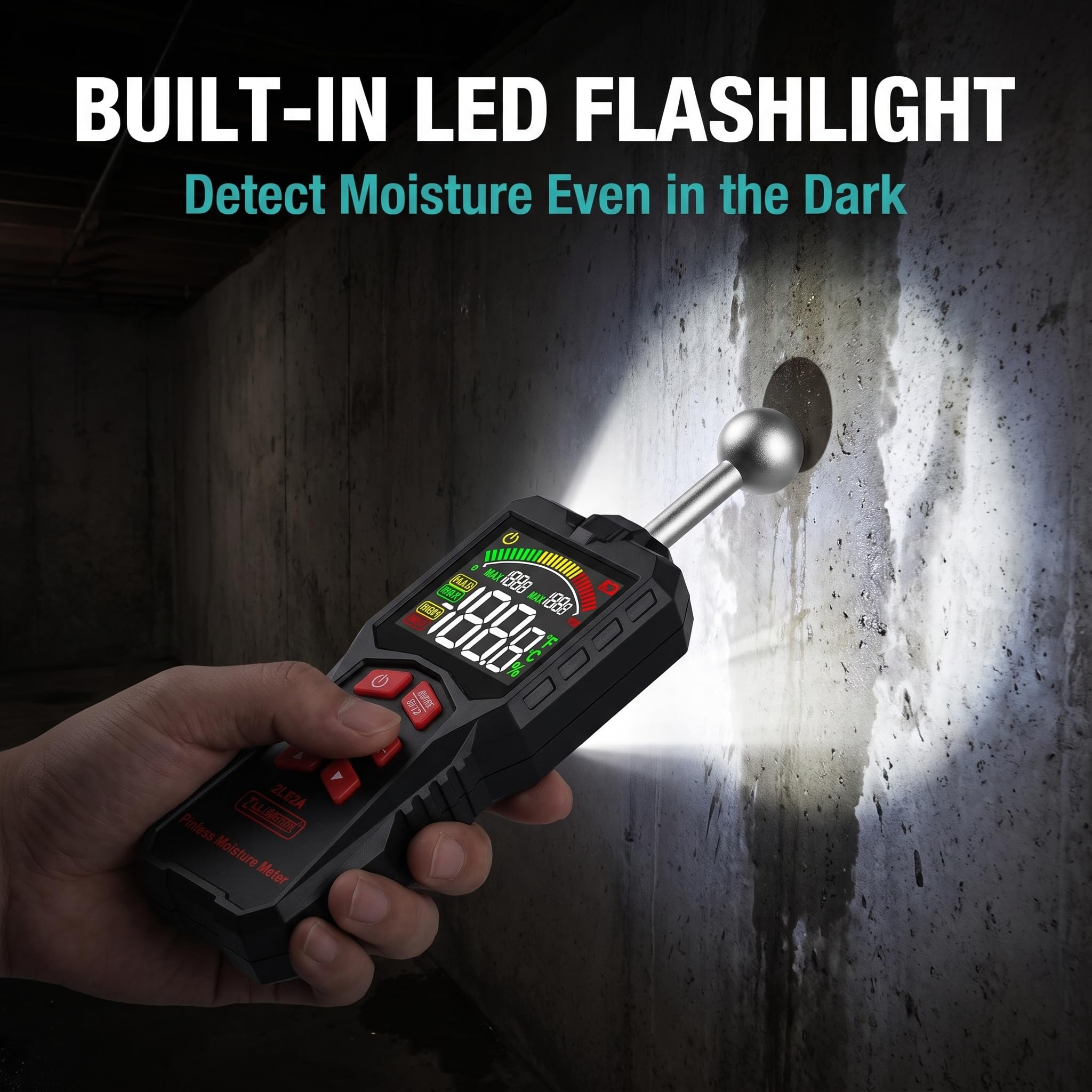 Medidor de humedad de pared Pinless con sensor de bola, LCD de color para