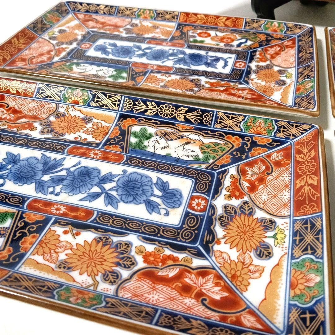 三洋陶器 龍峰窯 染錦 古伊万里 長角皿揃 5枚セット