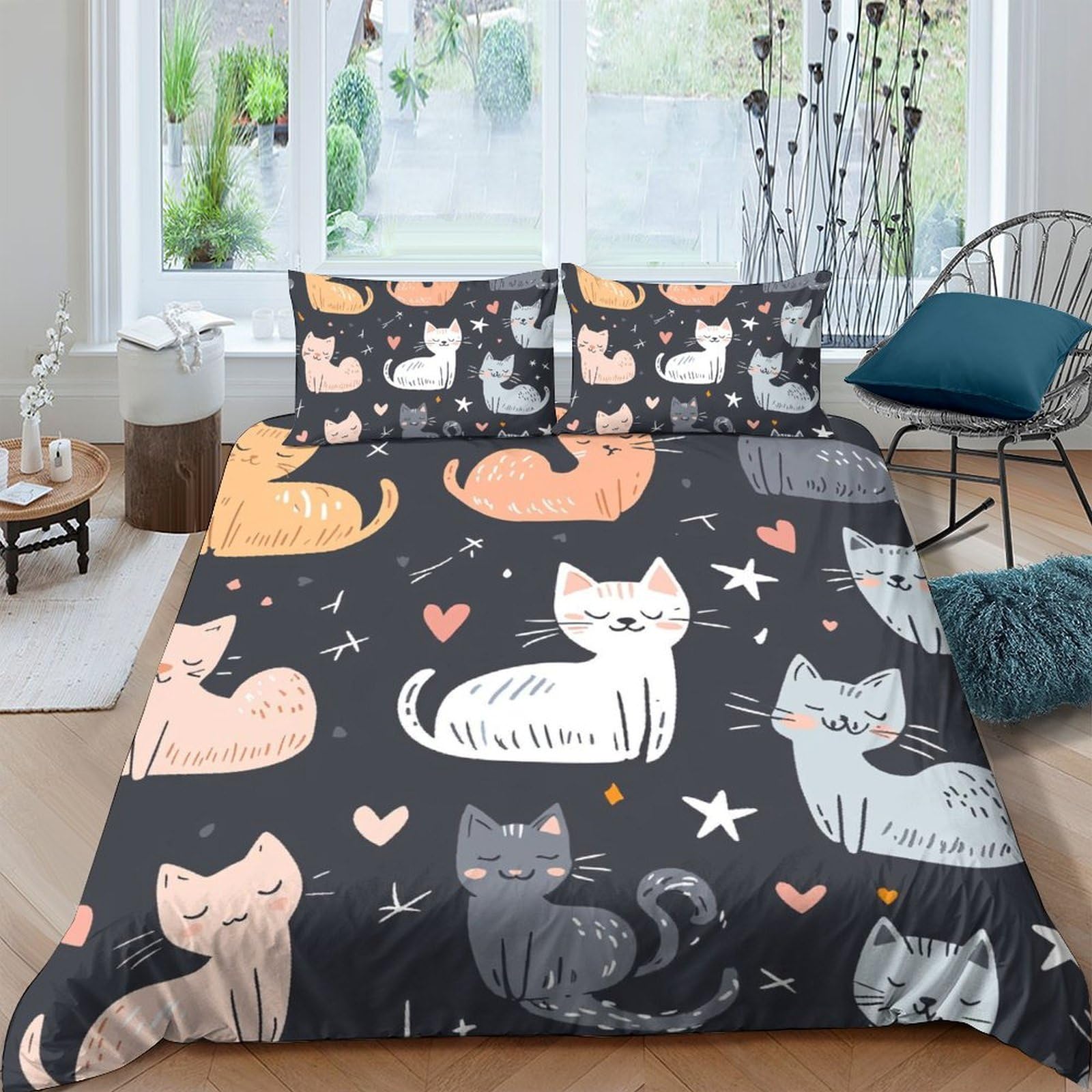 Ctjqhvkz Style-9 3D Printed Cute Cat Fitted Sheet Microfiber Soft Non Slip Animal Bed Cover For Bedroom Guestroom Dorm Mattress Protection Single（135X200cm）