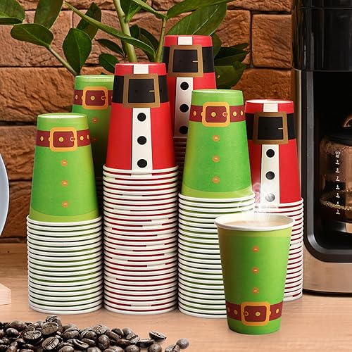 Miniatura 6 de Nuenen 200 tazas de café de Navidad desechables de papel para bebidas navideñas para café, jugo de chocolate, bebidas frías calientes, picnic,