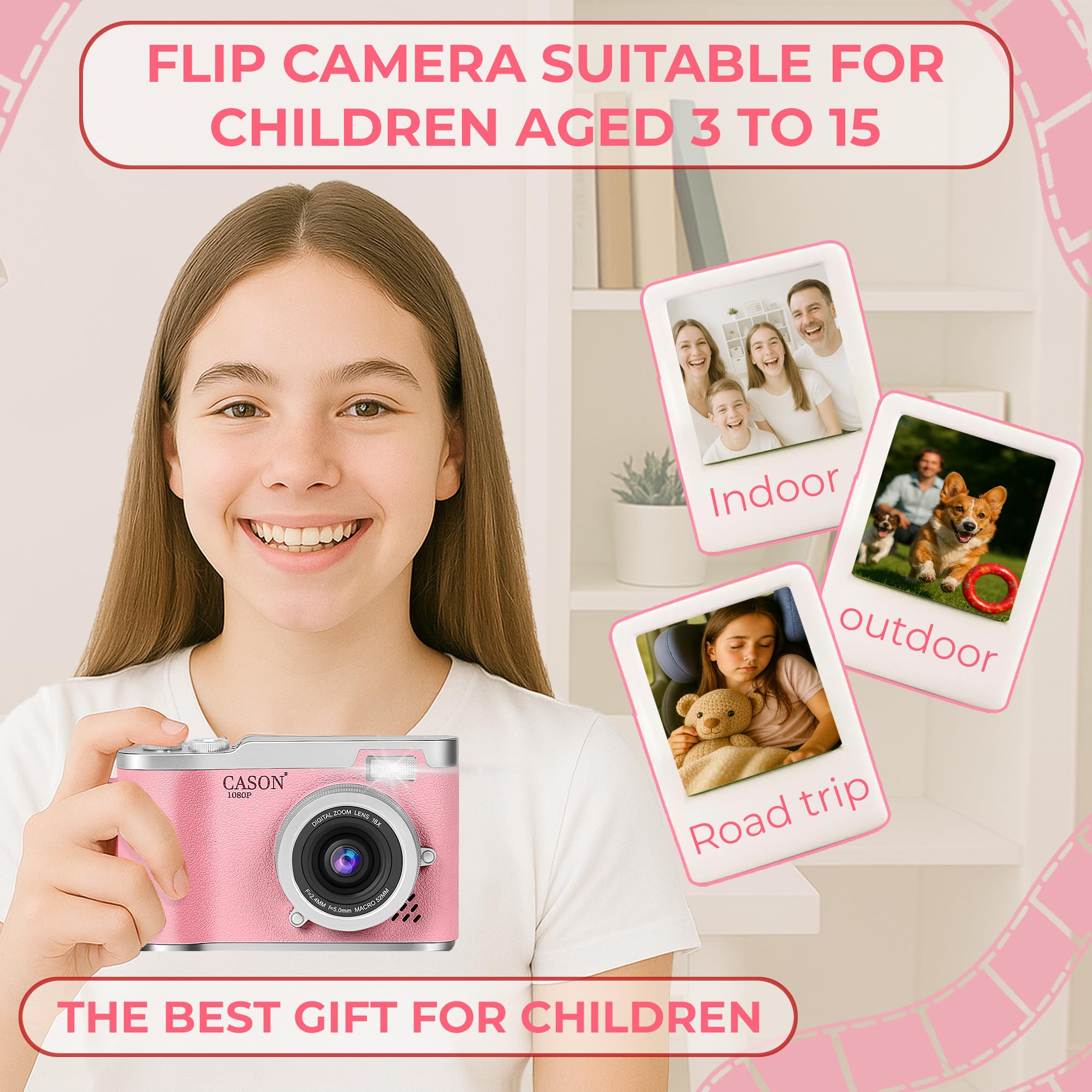 Cason 48MP Digital Camera for Kids & Adults -Real Photo & Video Mini Camera for Photography 2.4” Rotating Screen, Built in Games Kids Cameras for 5-15 Years Girls & Boys with 8 GB Sd Card (Pink) — Amazon image 9