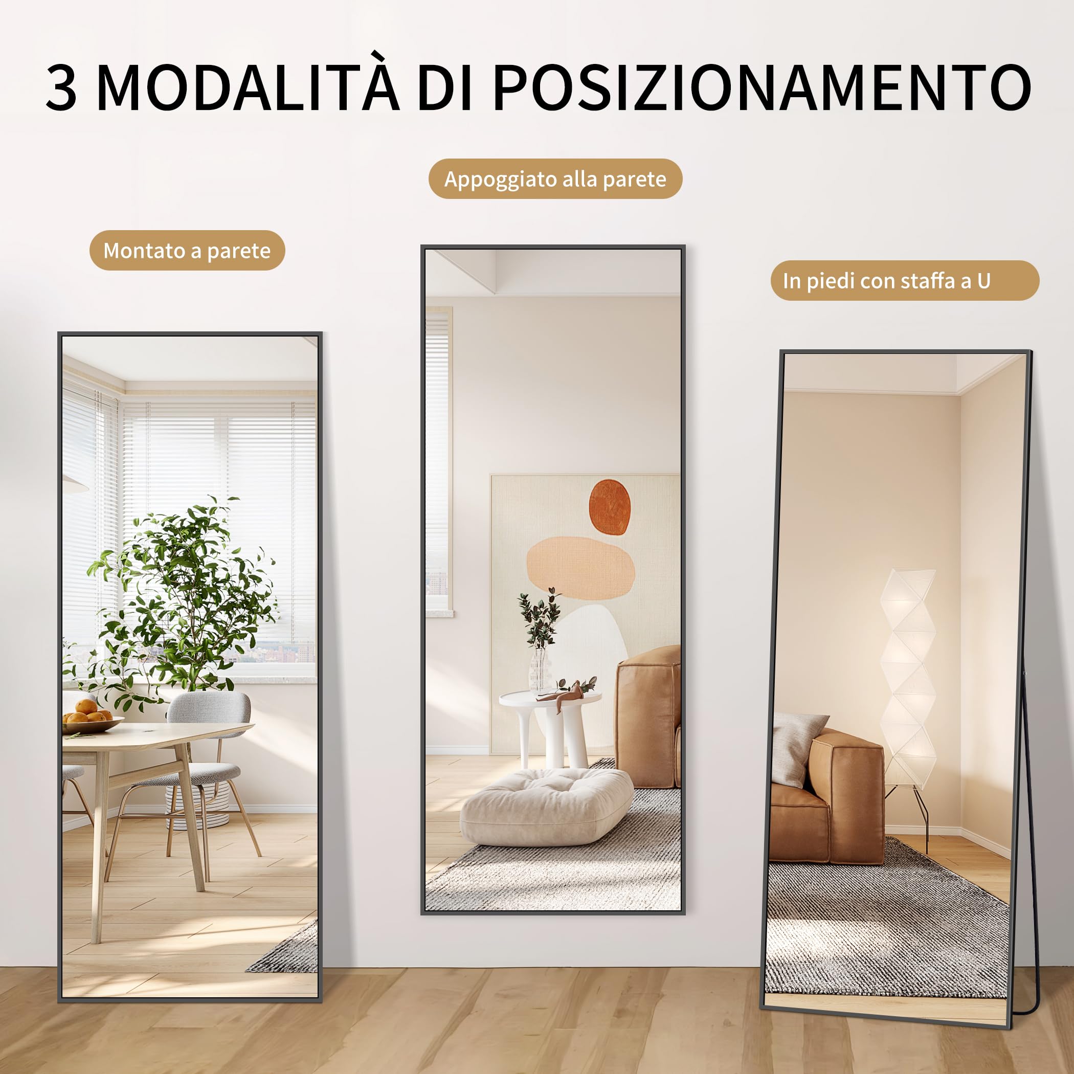 KOCUUY Specchi da Parete Rettangolare 60x165 cm, Specchio da Parete Decorativo Nero Con Cornice In Metallo, Grande Specchi da Appendere Per Soggiorno, Camera da Letto, Corridoio Specchio da Appendere