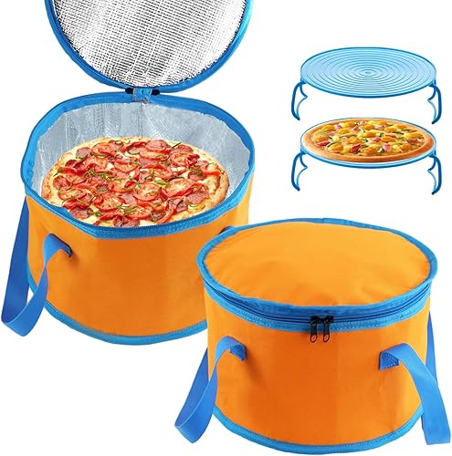 Miniatura 9 de Paquete de 2 portadores redondos para tartas, con tapa y asa, cazuela aislada para alimentos calientes o fríos, cazuela térmica aislada para