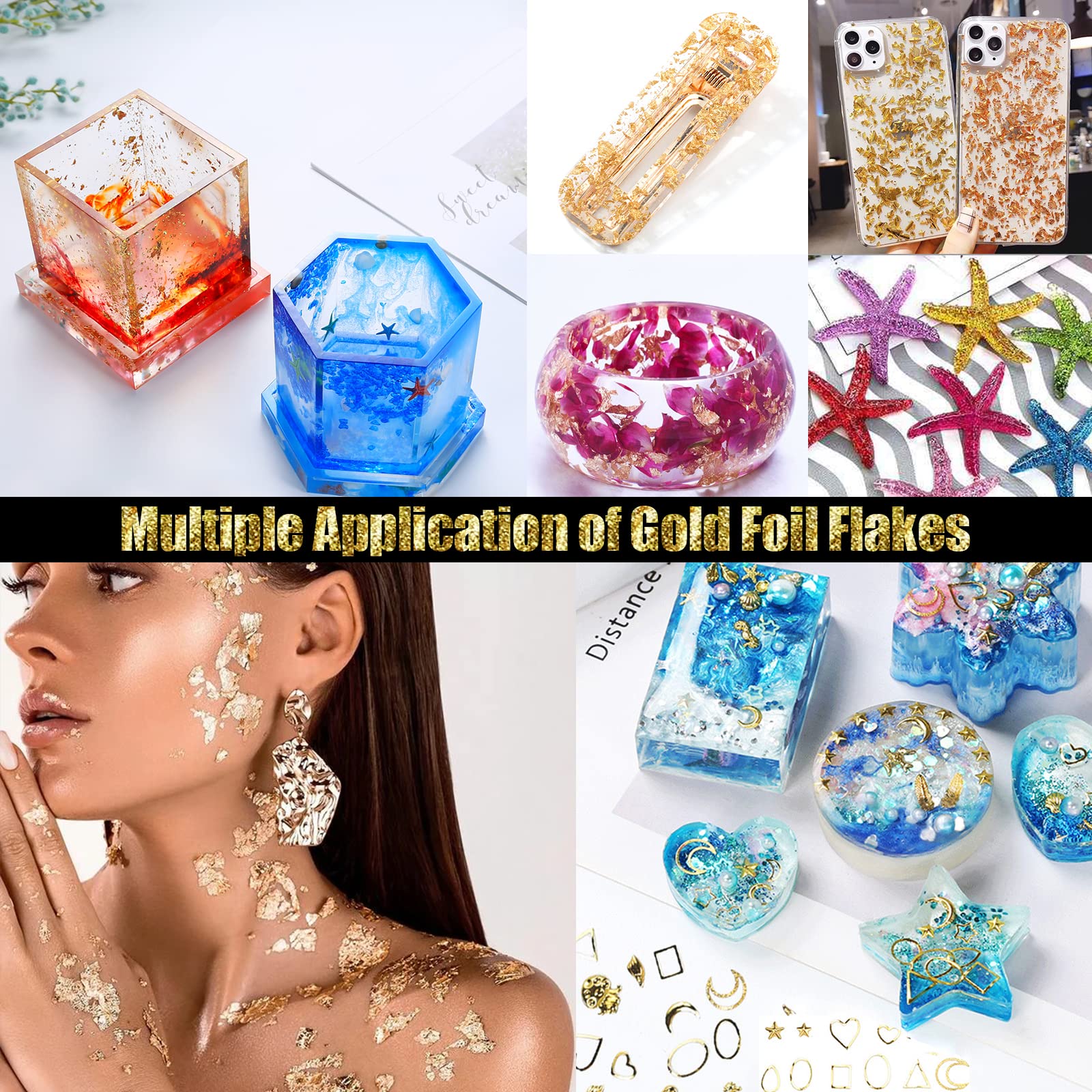 Goldfolien-Flocken, 20 Flaschen, Vergoldungsflocken, Metallfolienflocken, Imitation Goldfolienflocken mit Pinzette für Harz, Nagelkunst, Malerei, Schleim und Handwerk, Schmuckherstellung, Kerzenformen